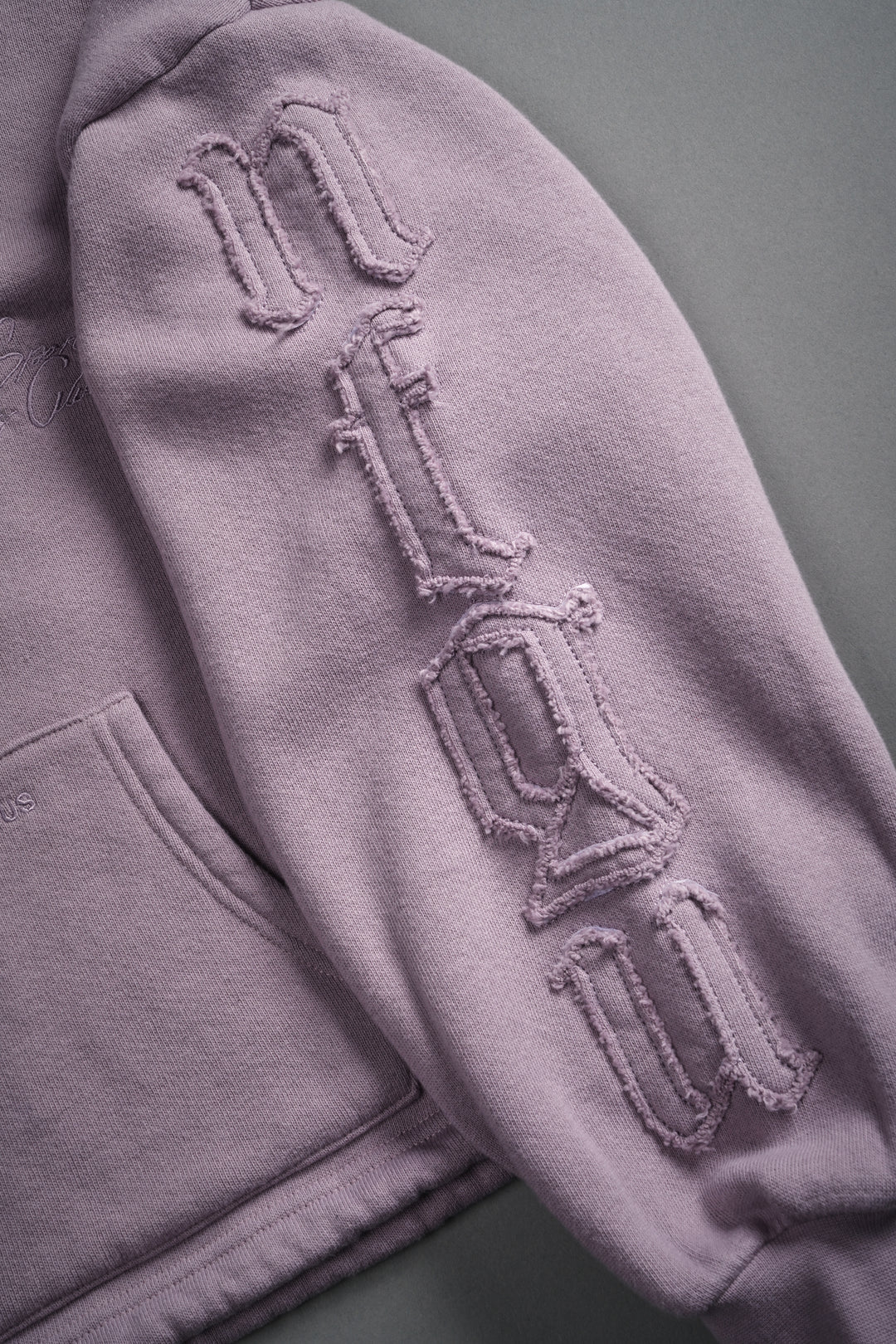 Our Mantra Appliqué Oversized "Everson" Mockneck in Purple Smoke
