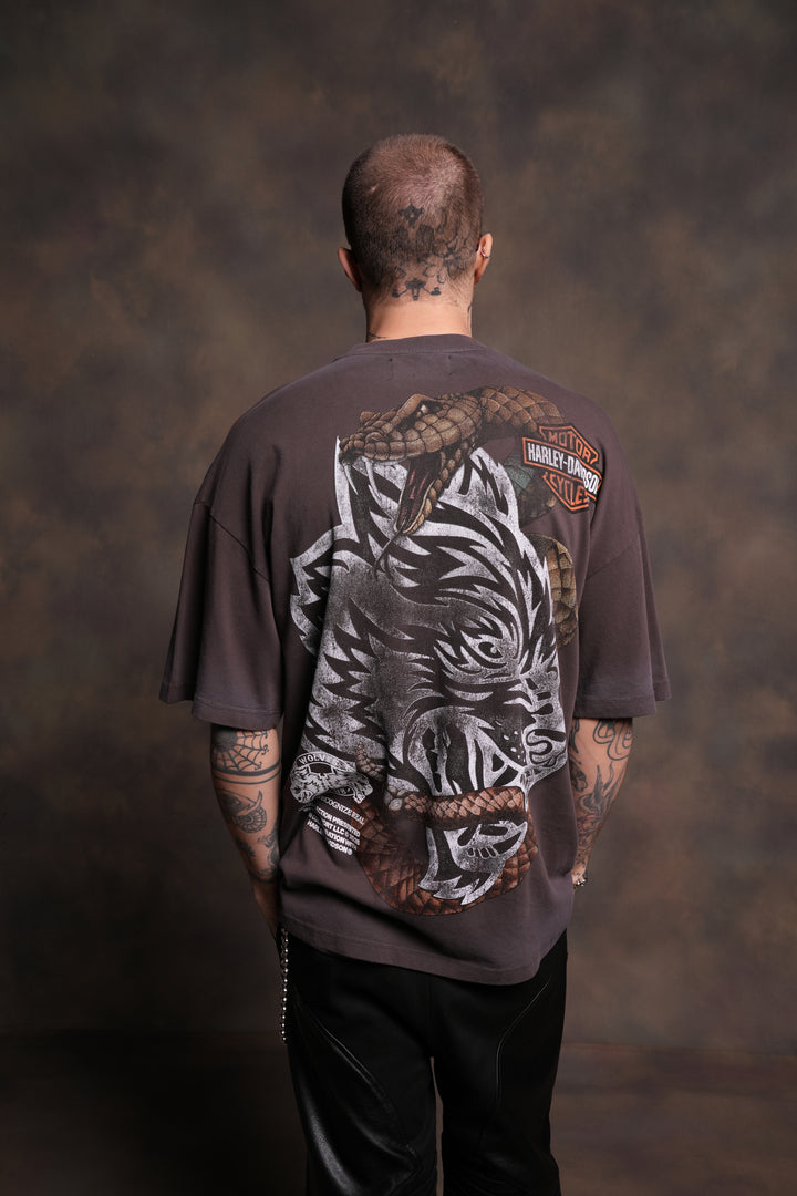 The Snake & The Wolf "Premium" Oversized Tee in Darc Brown Drift Wash