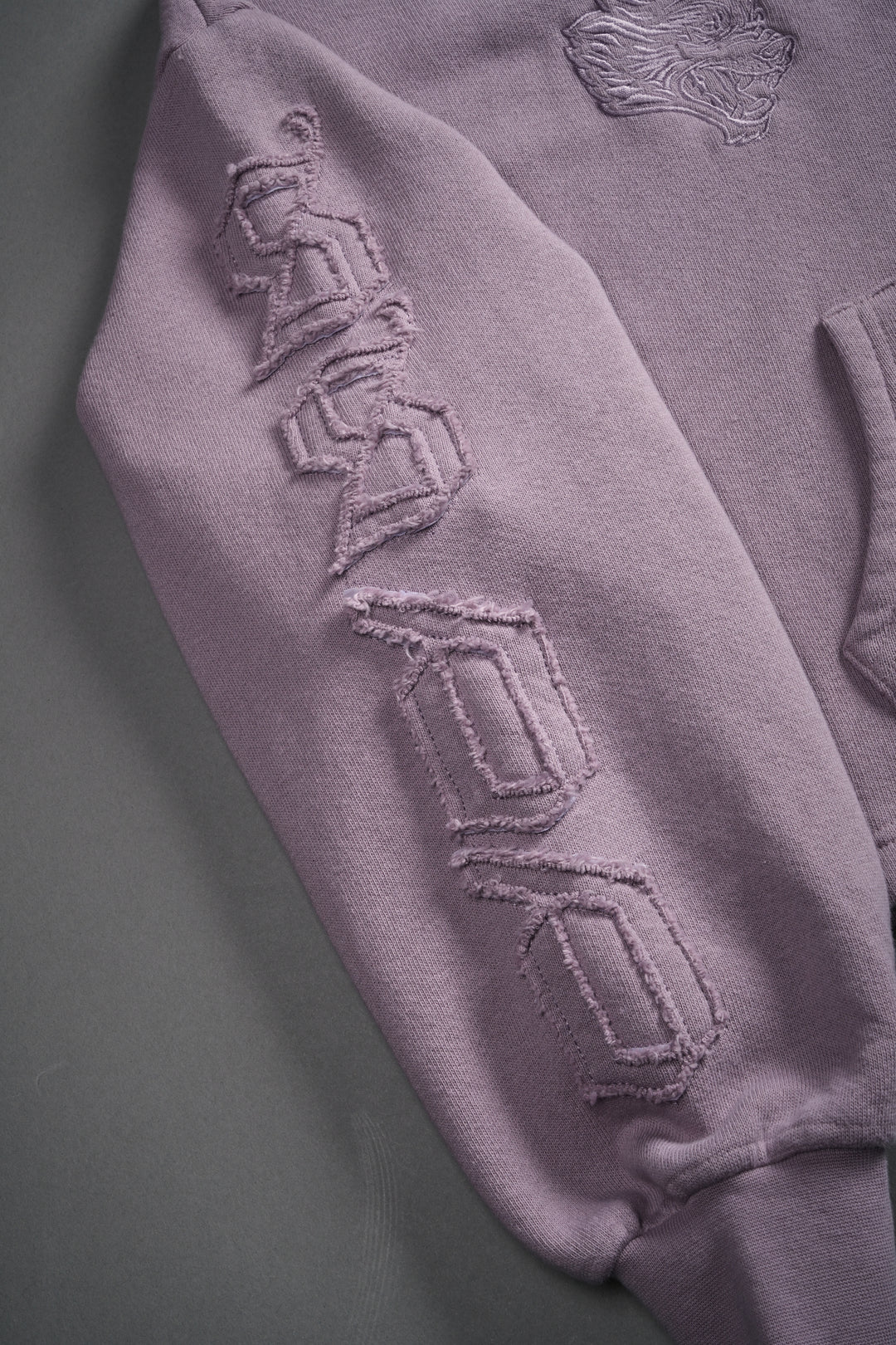 Our Mantra Appliqué Oversized "Everson" Mockneck in Purple Smoke