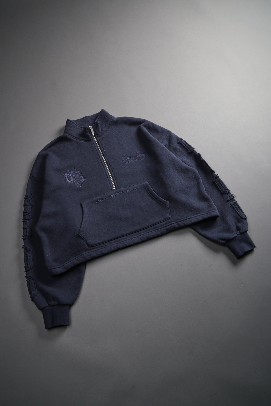 Our Mantra Appliqué Oversized "Everson" Mockneck in Midnight Blue