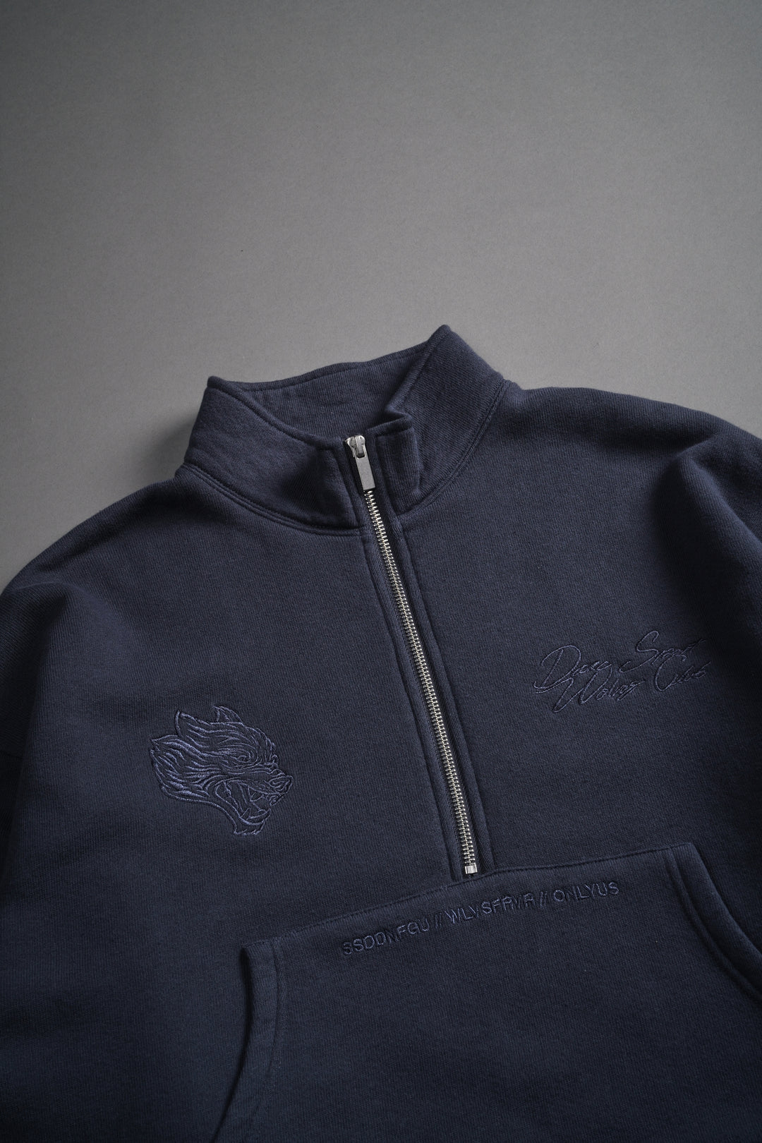Our Mantra Appliqué Oversized "Everson" Mockneck in Midnight Blue