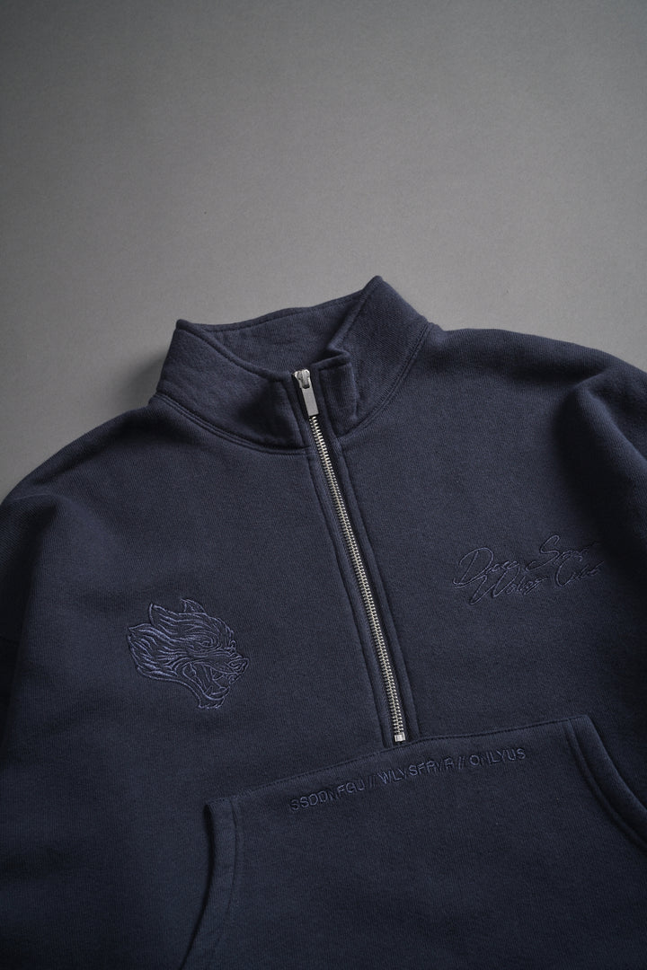 Our Mantra Appliqué Oversized "Everson" Mockneck in Midnight Blue