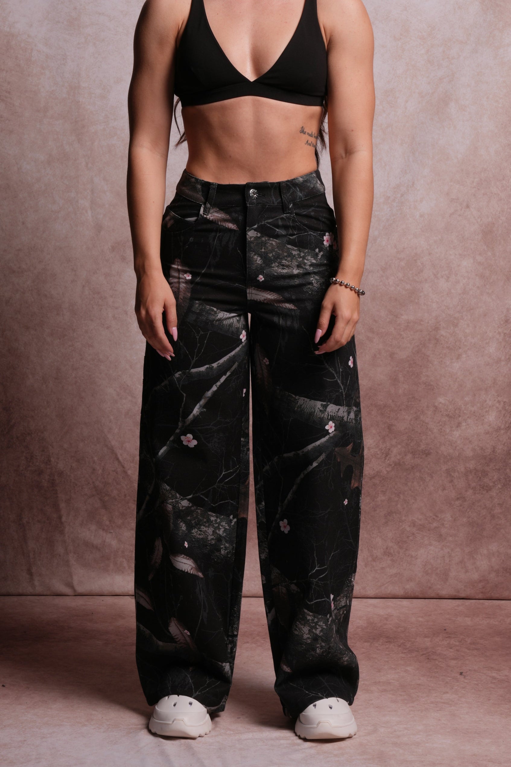 Wolf Chopper Wide Leg Carpenter Pants in Darc Blossom Woodland Camo