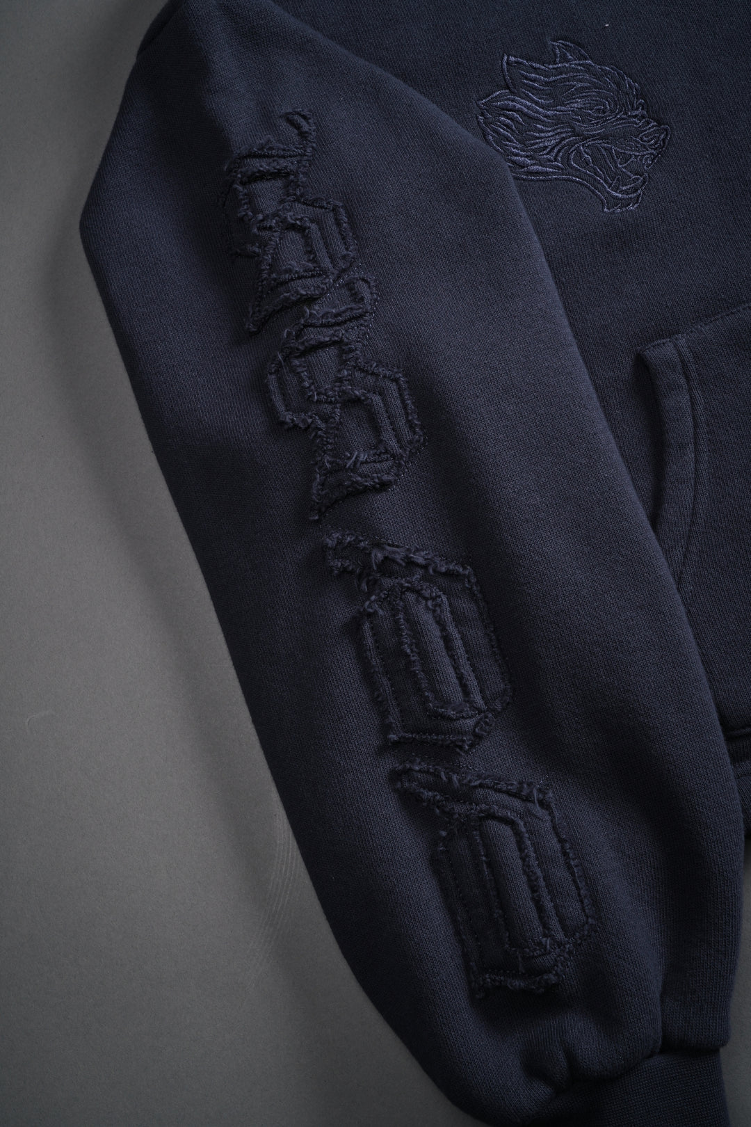 Our Mantra Appliqué Oversized "Everson" Mockneck in Midnight Blue
