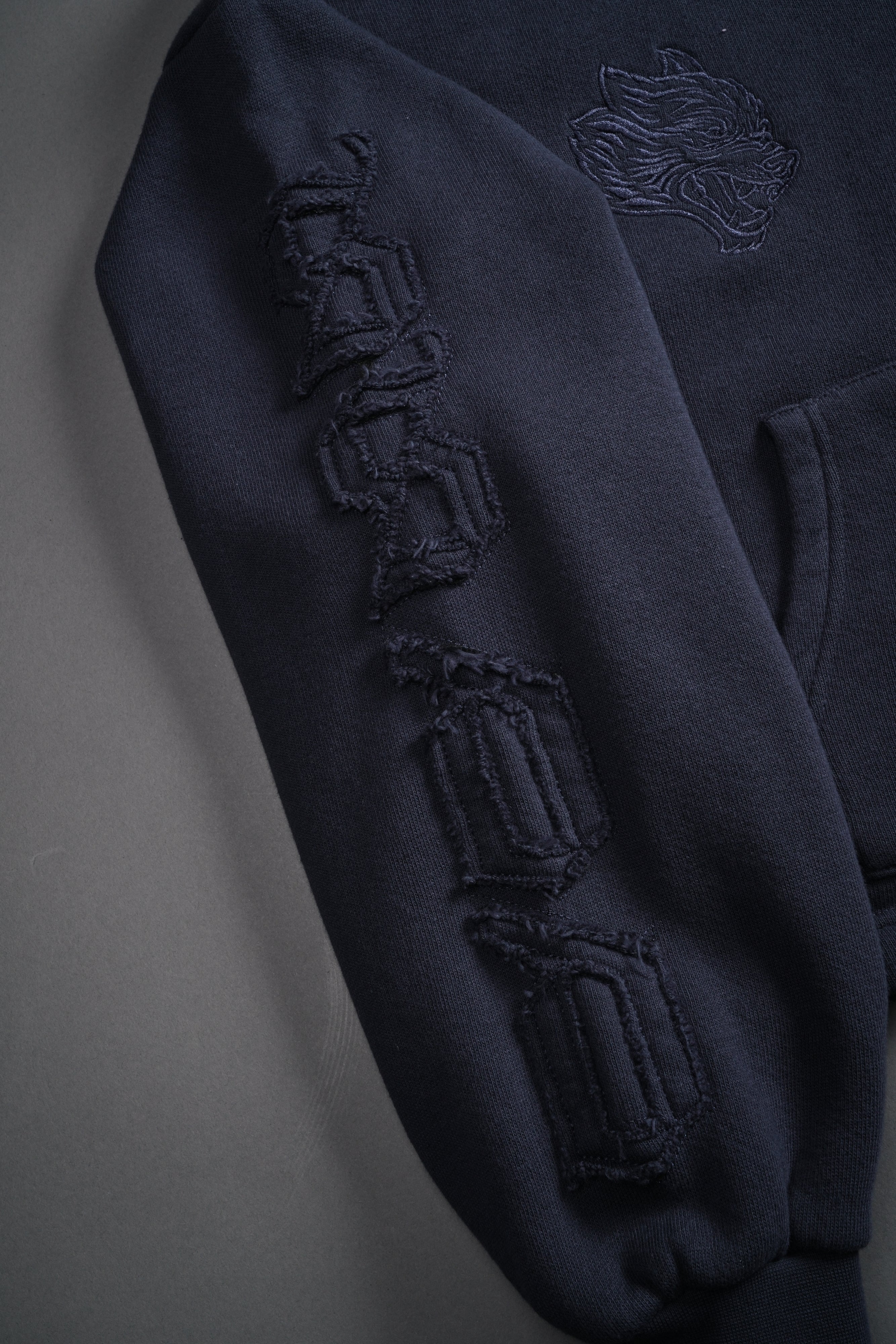 Our Mantra Appliqué Oversized "Everson" Mockneck in Midnight Blue