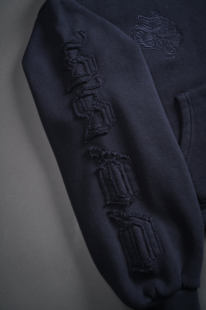 Our Mantra Appliqué Oversized "Everson" Mockneck in Midnight Blue