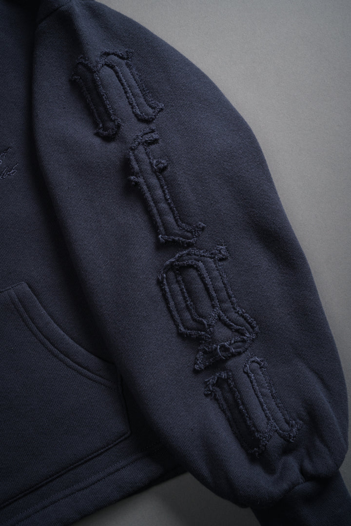 Our Mantra Appliqué Oversized "Everson" Mockneck in Midnight Blue