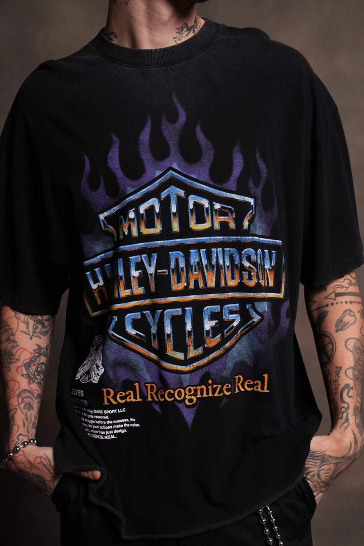 Iron Fire Raw Hem "Premium" Oversized Tee in Black