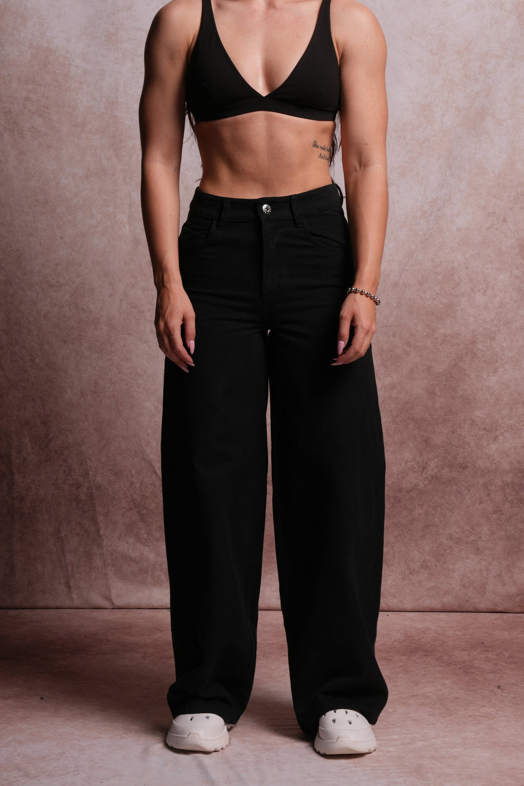 Wolf Chopper Wide Leg Carpenter Pants in Black