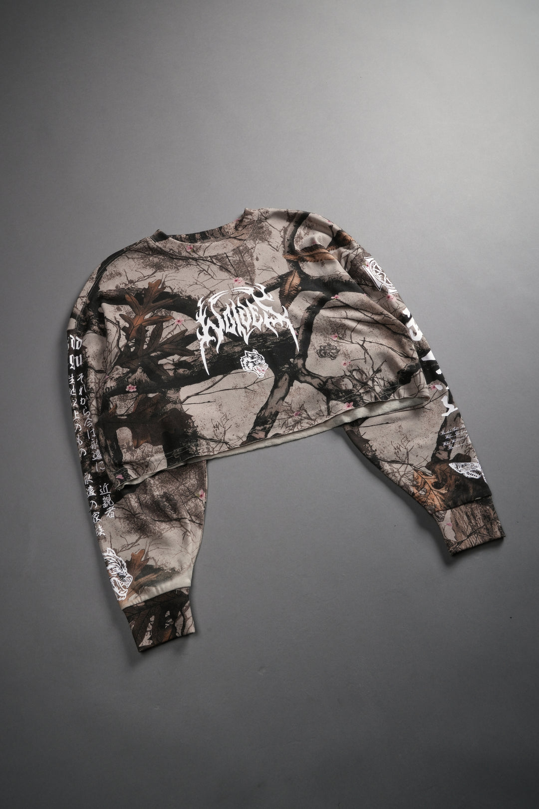 Hesh Kanji "Premium" Oversized Cropped L/S Tee in Cherry Blossom Woodland Camo