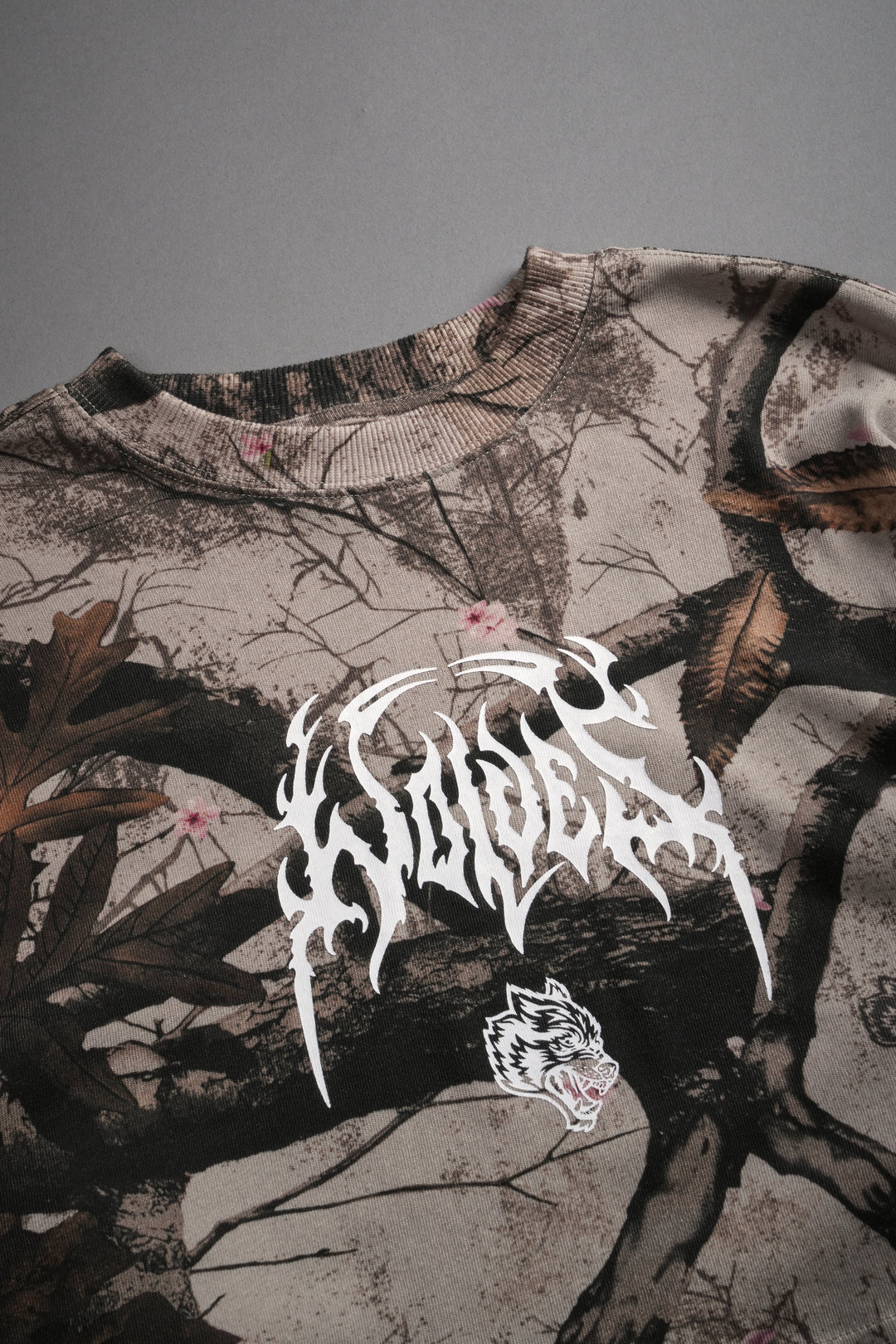 Hesh Kanji "Premium" Oversized Cropped L/S Tee in Cherry Blossom Woodland Camo