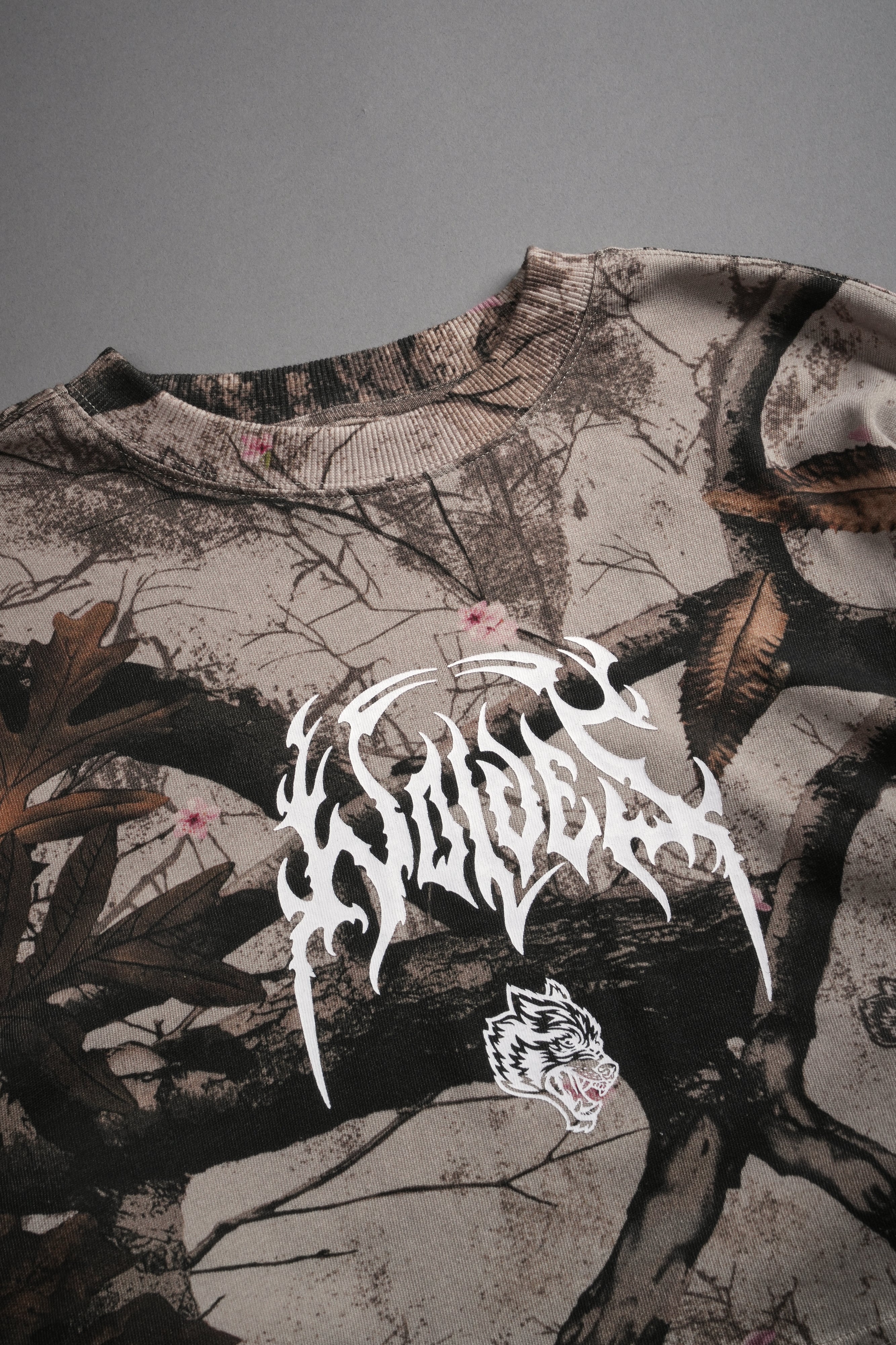 Hesh Kanji "Premium" Oversized Cropped L/S Tee in Cherry Blossom Woodland Camo