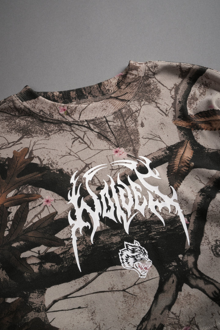 Hesh Kanji "Premium" Oversized Cropped L/S Tee in Cherry Blossom Woodland Camo