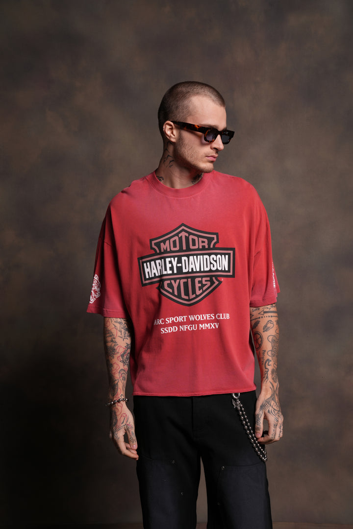 Our Clubs Premium Unisex Raw Hem "Box Cut" Tee in Roman Red Drift Wash