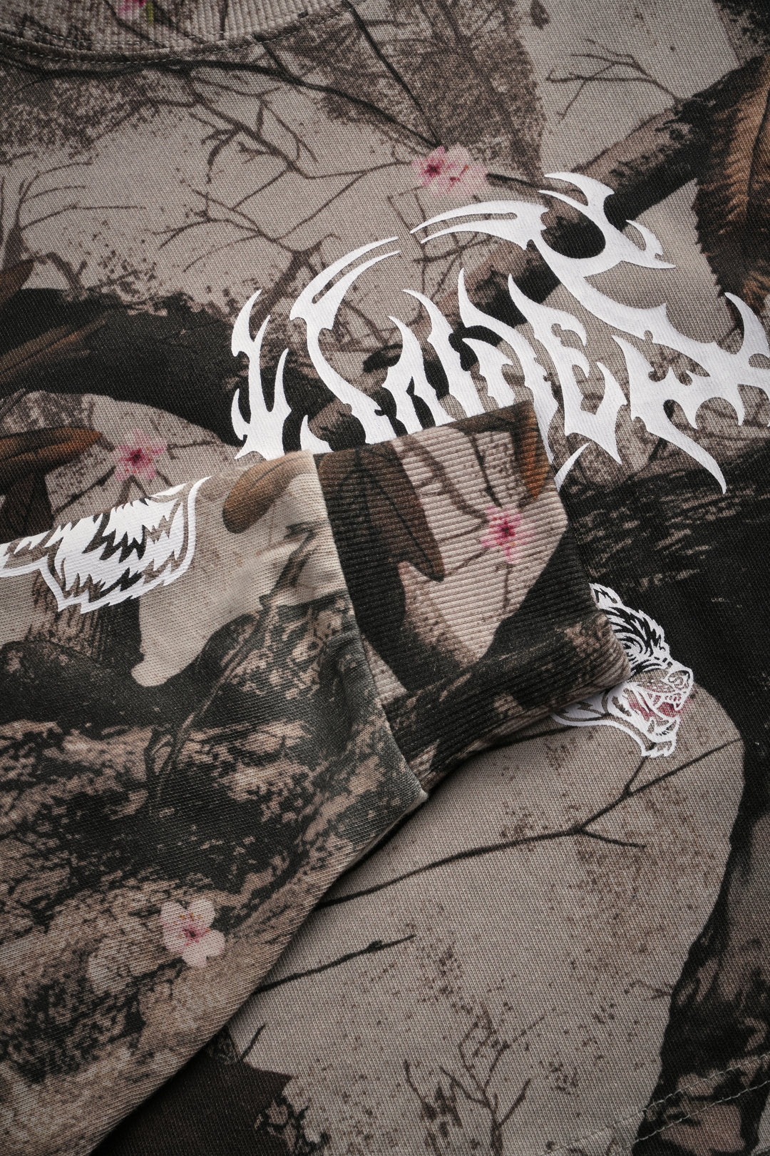 Hesh Kanji "Premium" Oversized Cropped L/S Tee in Cherry Blossom Woodland Camo