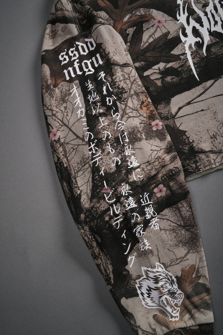 Hesh Kanji "Premium" Oversized Cropped L/S Tee in Cherry Blossom Woodland Camo