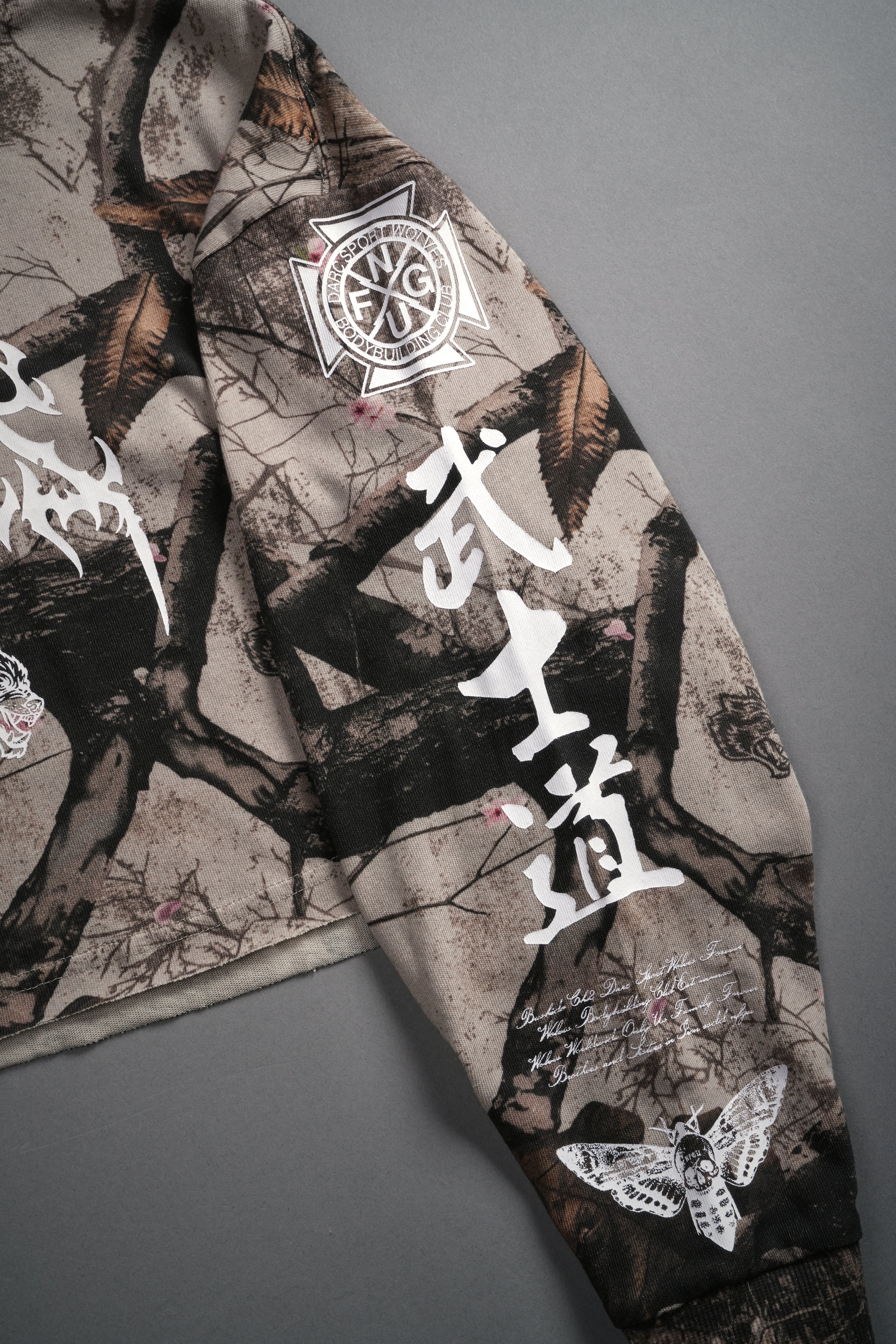 Hesh Kanji "Premium" Oversized Cropped L/S Tee in Cherry Blossom Woodland Camo