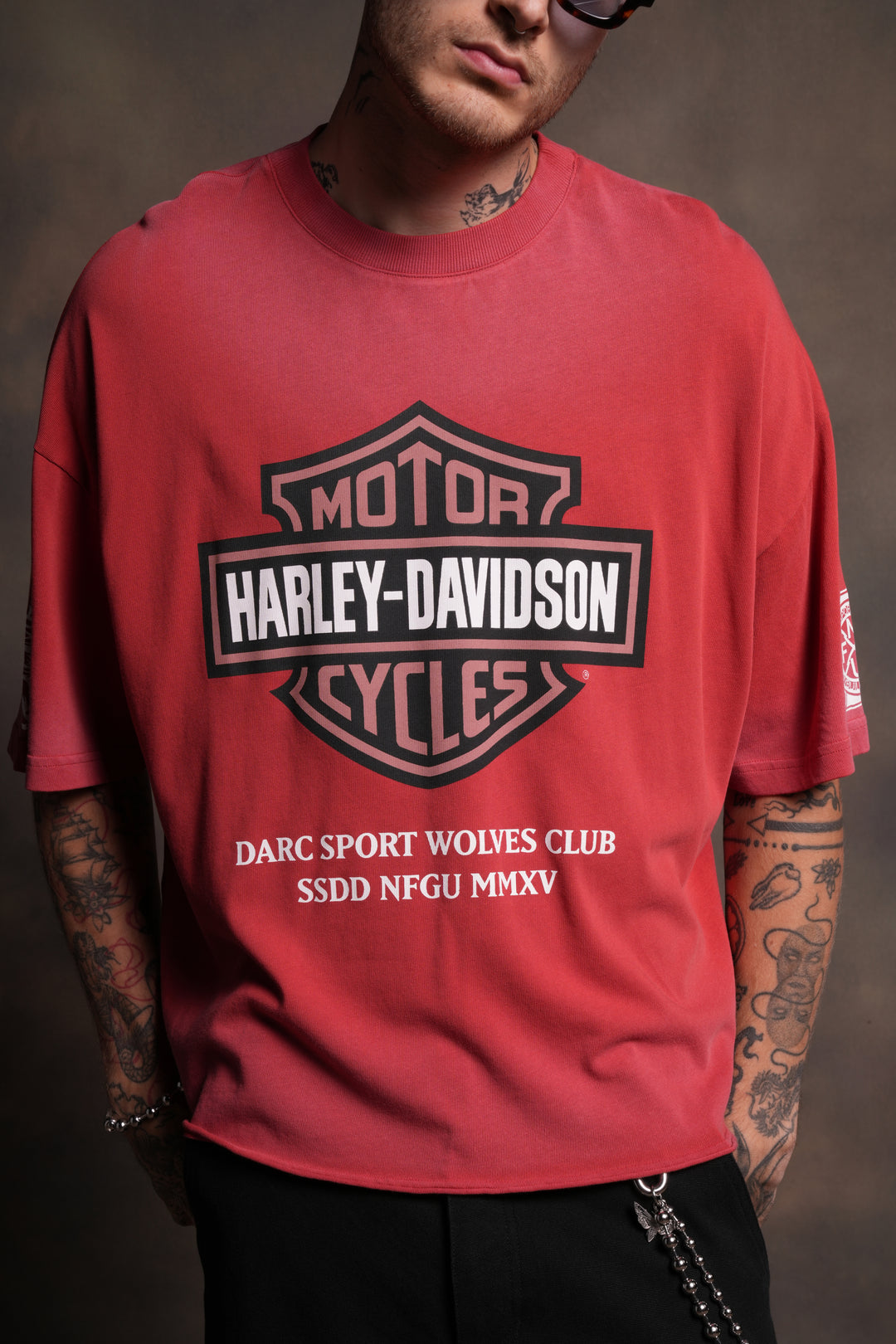 Our Clubs Premium Unisex Raw Hem "Box Cut" Tee in Roman Red Drift Wash