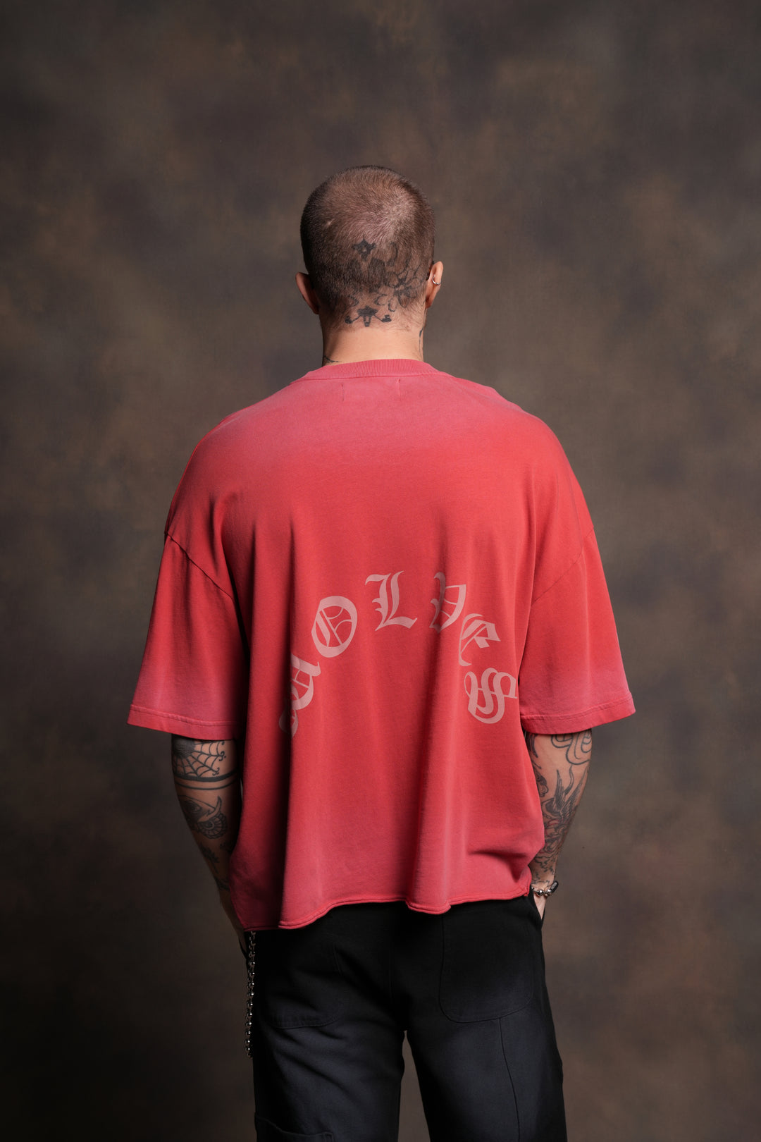 Our Clubs Premium Unisex Raw Hem "Box Cut" Tee in Roman Red Drift Wash