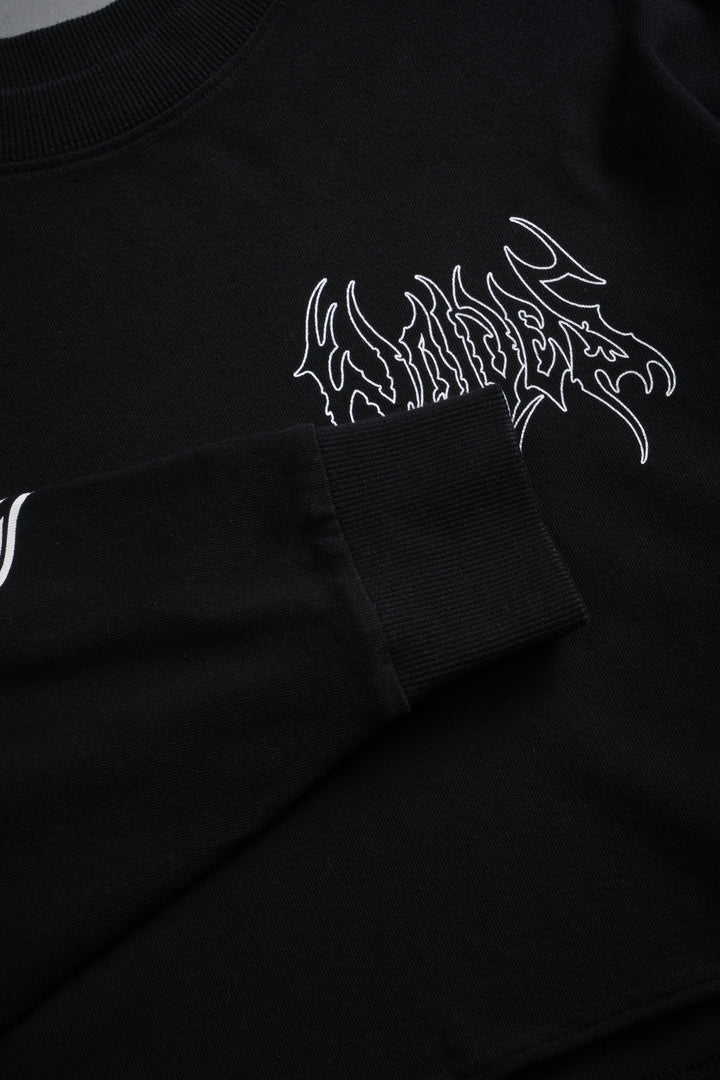 Hesh Blossom "Premium" Oversized Cropped L/S Tee in Black