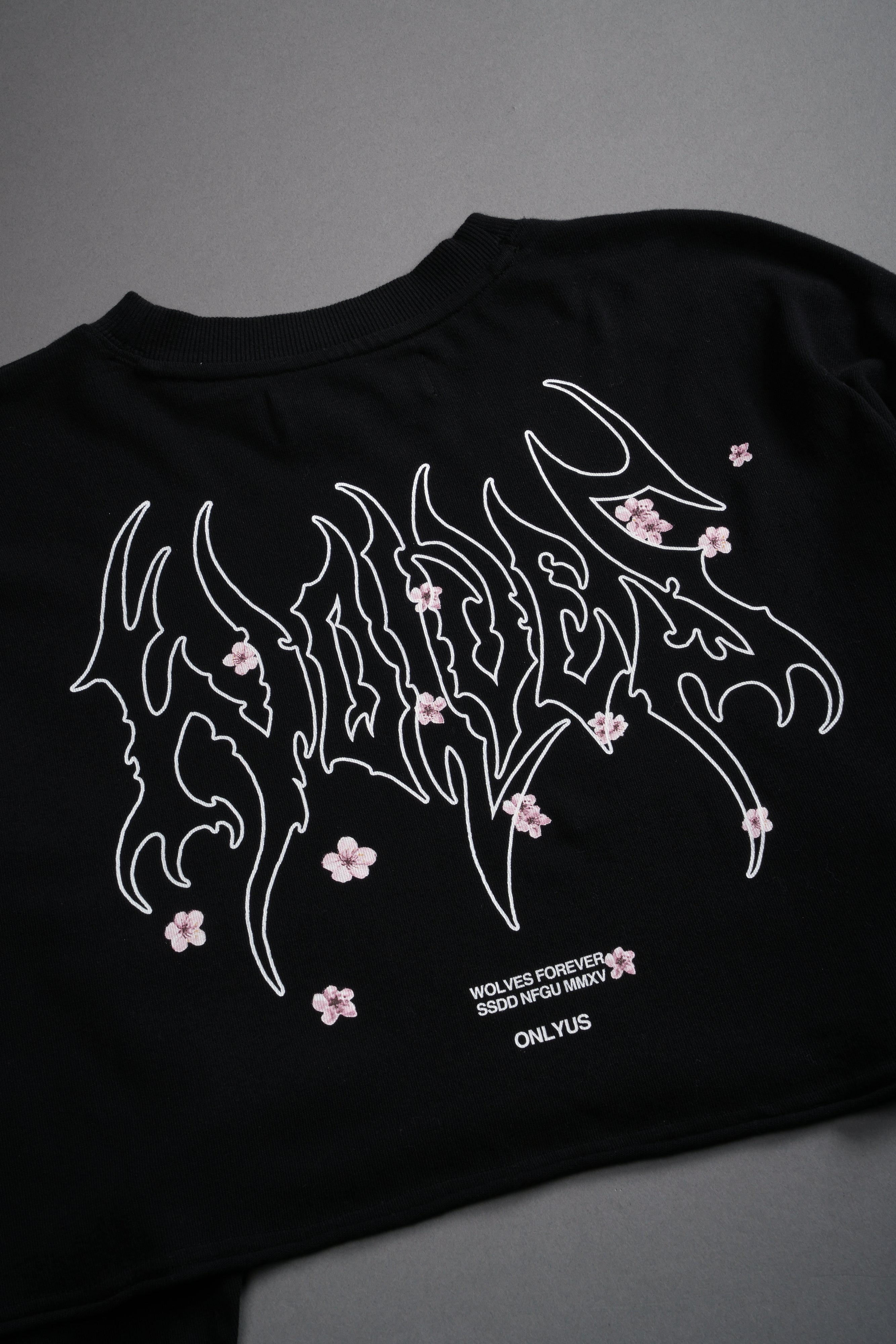 Hesh Blossom "Premium" Oversized Cropped L/S Tee in Black