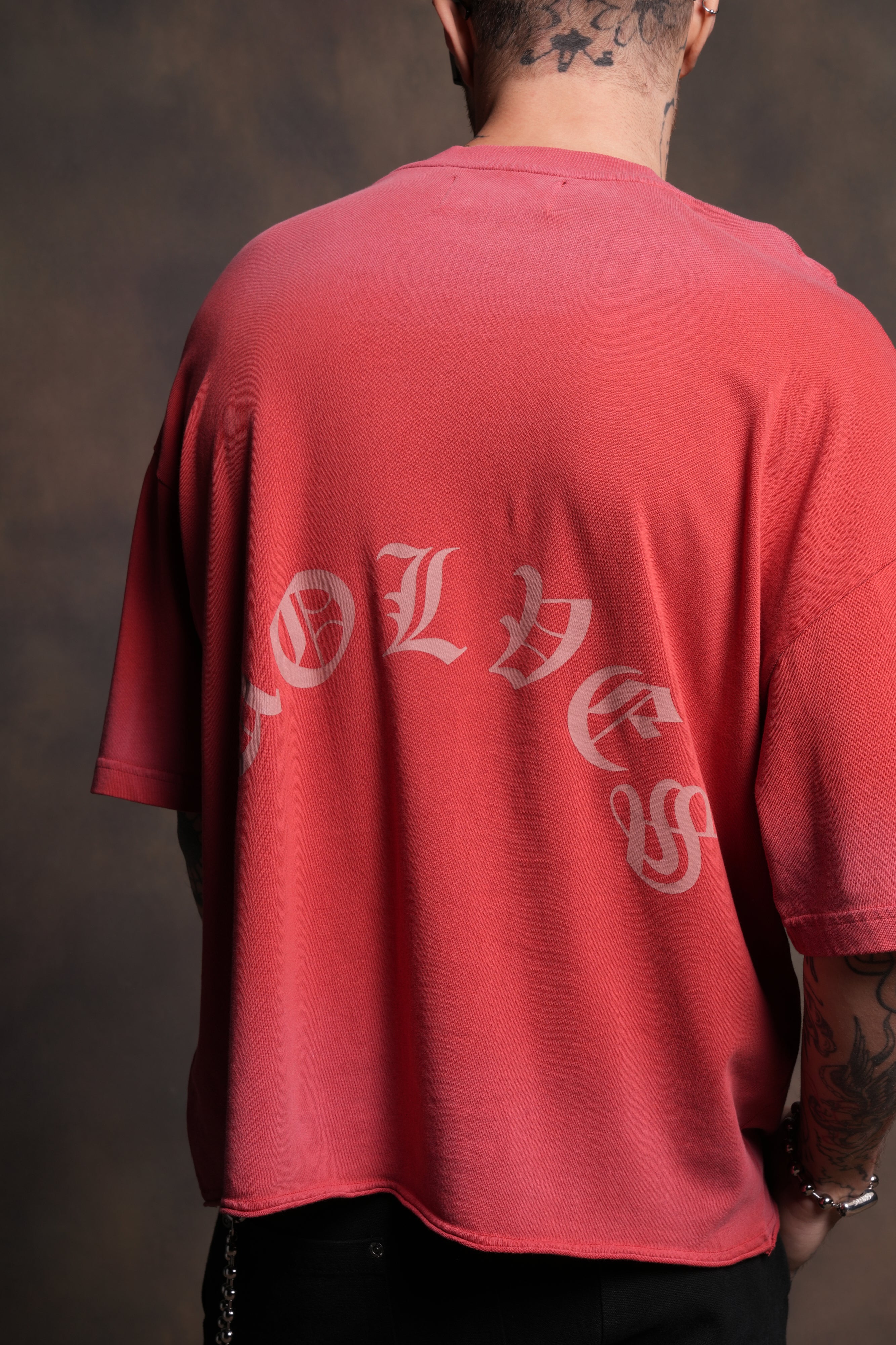 Our Clubs Premium Unisex Raw Hem "Box Cut" Tee in Roman Red Drift Wash