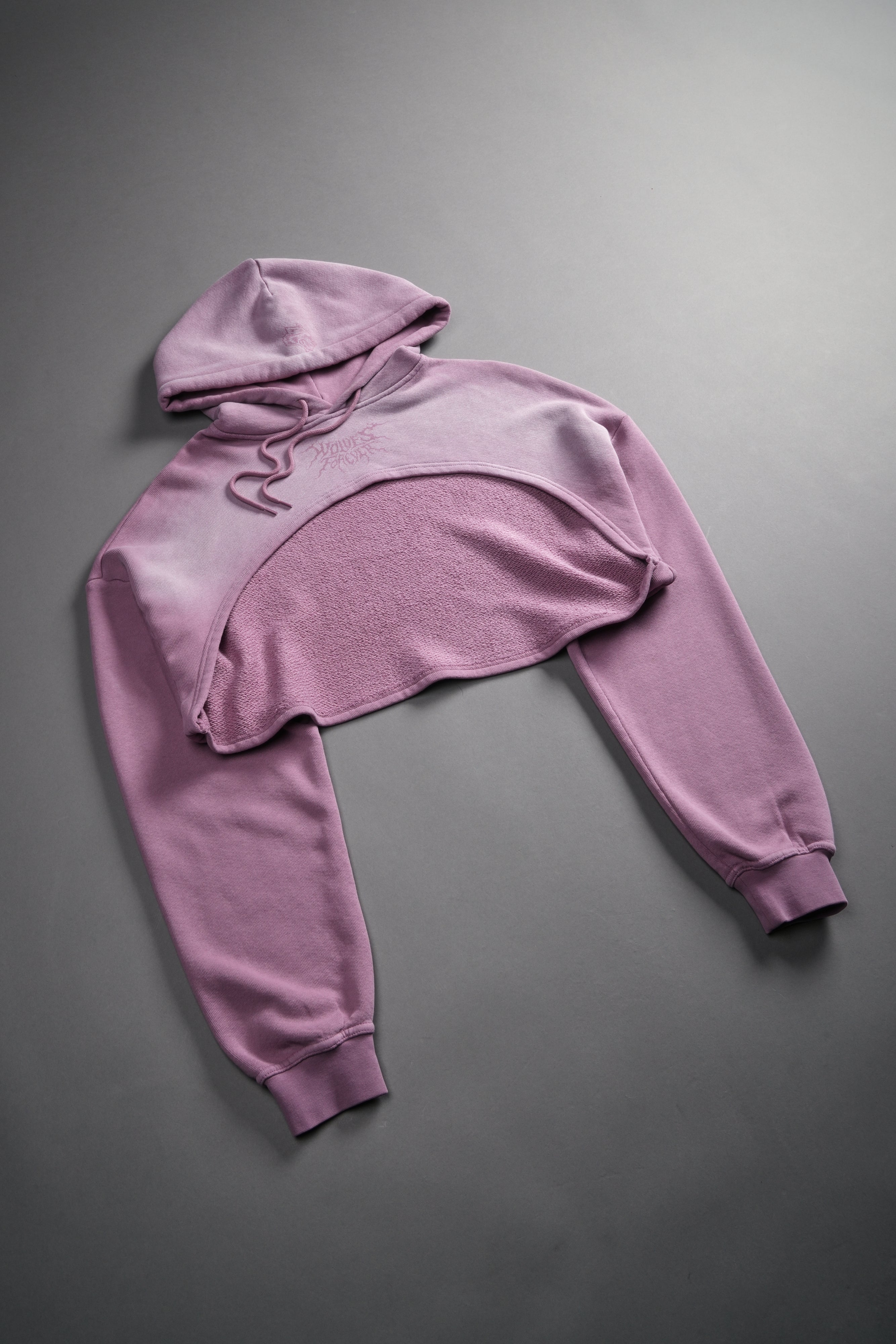 Forged From Iron "Willow" Cropped Hoodie in Pink Smoke Spine Sun Fade