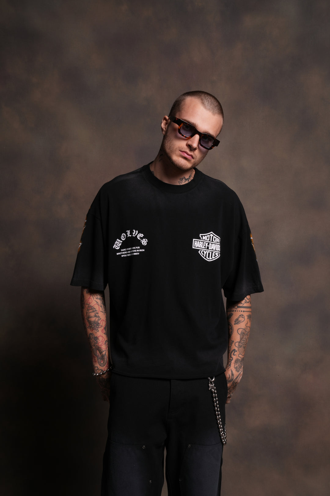 Iron Lightning Premium Unisex Raw Hem "Box Cut" Tee in Black Sun Fade