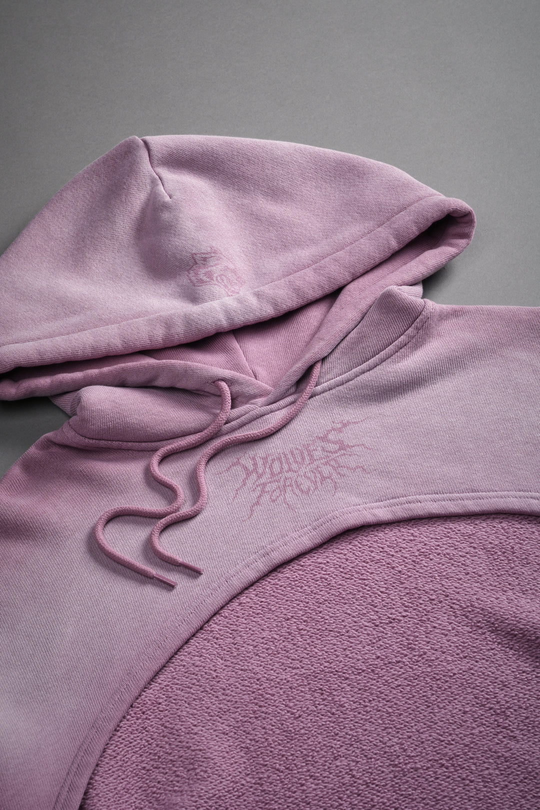 Forged From Iron "Willow" Cropped Hoodie in Pink Smoke Spine Sun Fade
