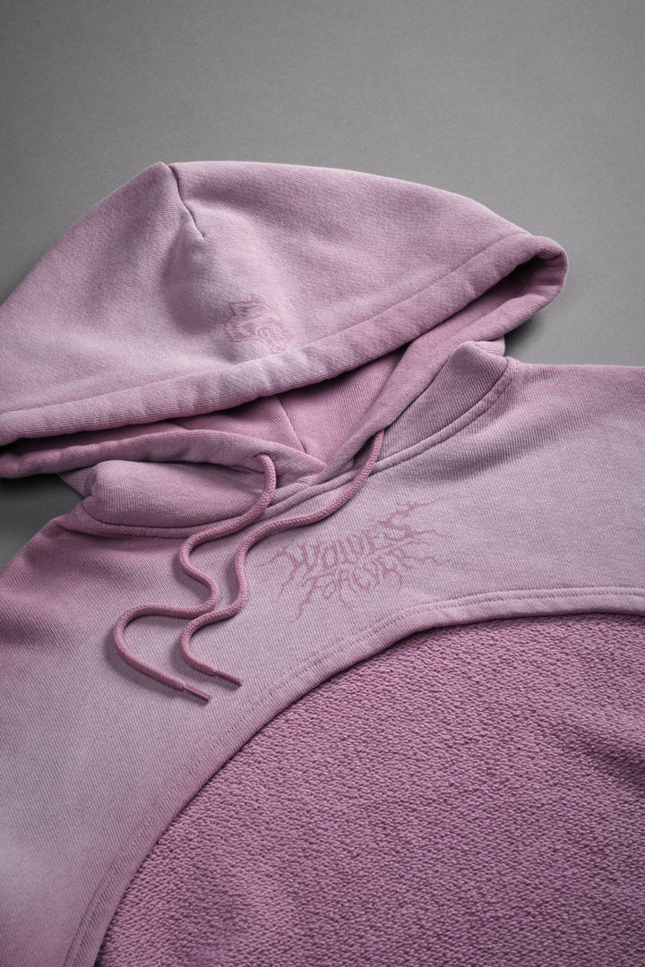 Forged From Iron "Willow" Cropped Hoodie in Pink Smoke Spine Sun Fade