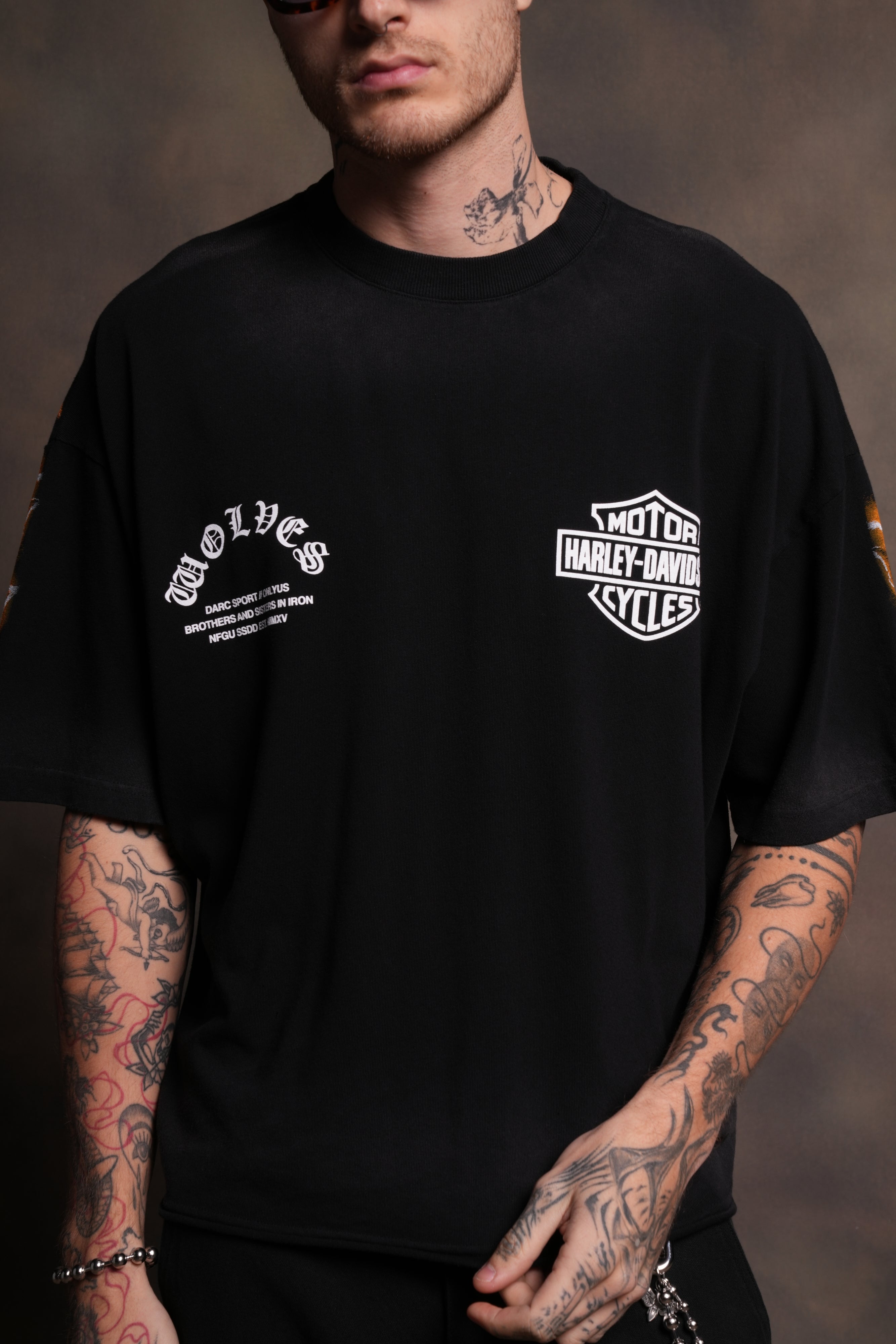 Iron Lightning Premium Unisex Raw Hem "Box Cut" Tee in Black Sun Fade