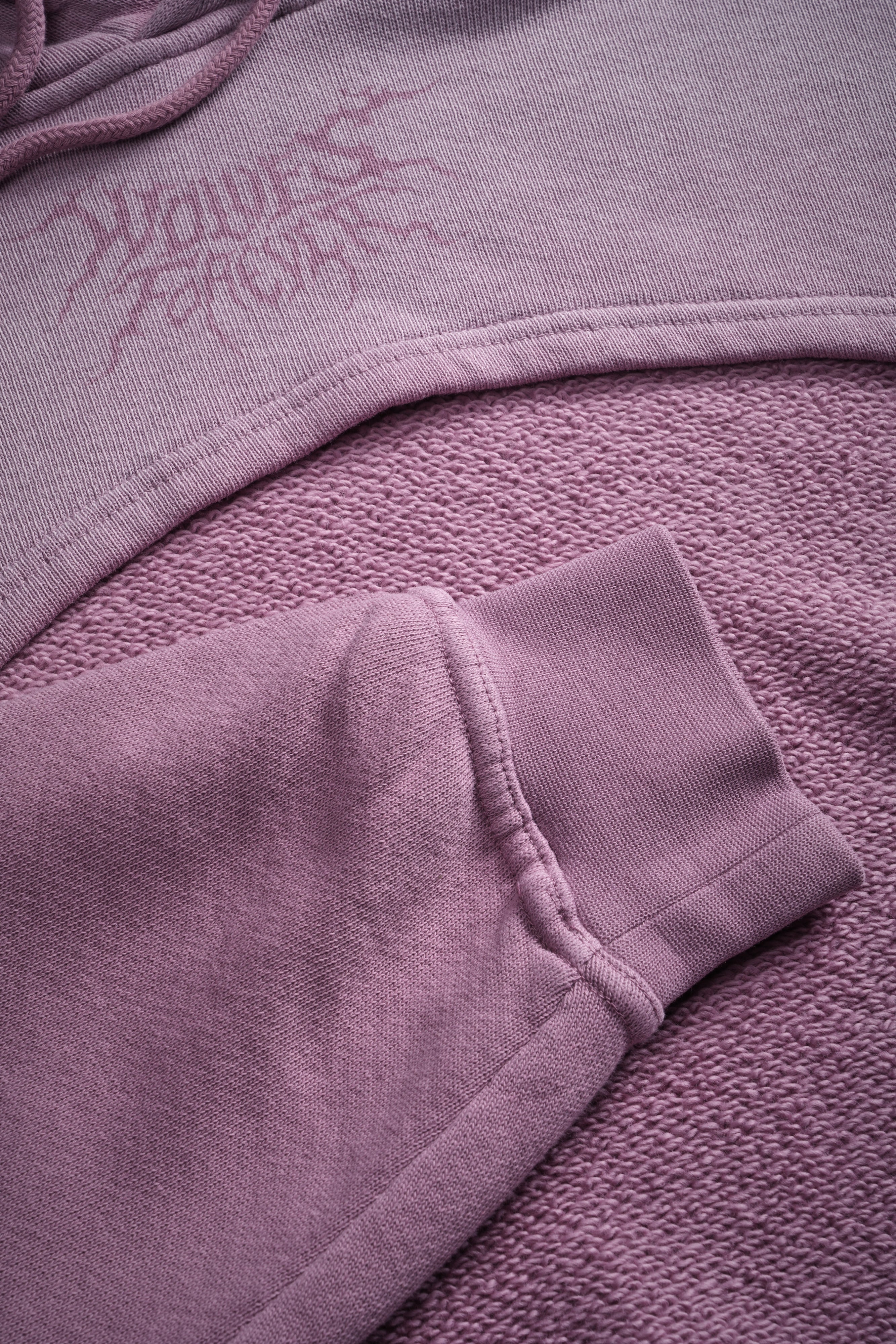 Forged From Iron "Willow" Cropped Hoodie in Pink Smoke Spine Sun Fade
