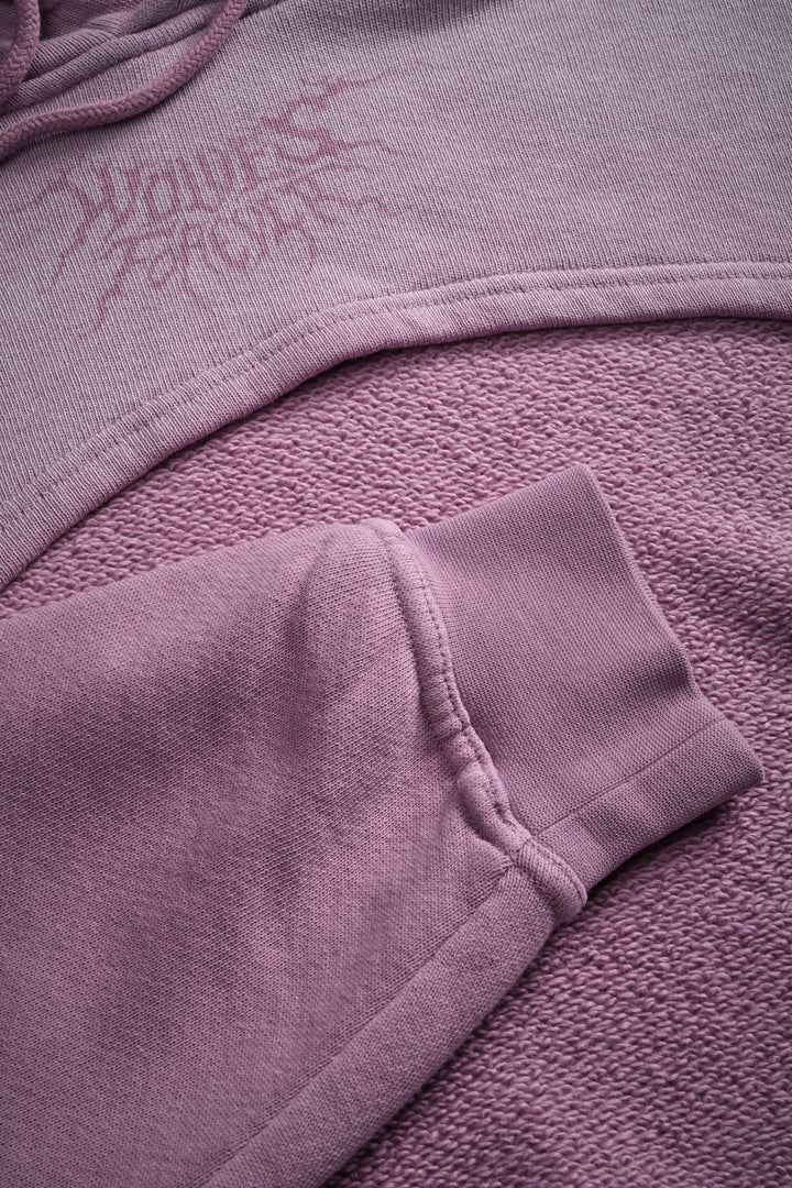 Forged From Iron "Willow" Cropped Hoodie in Pink Smoke Spine Sun Fade
