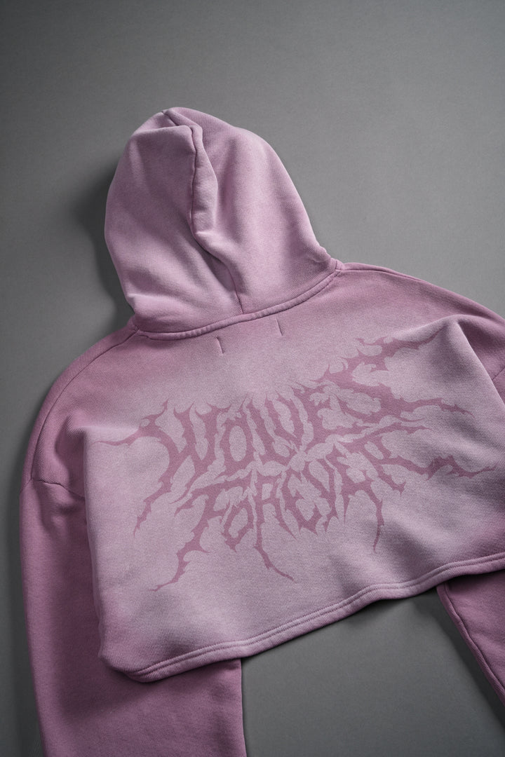 Forged From Iron "Willow" Cropped Hoodie in Pink Smoke Spine Sun Fade