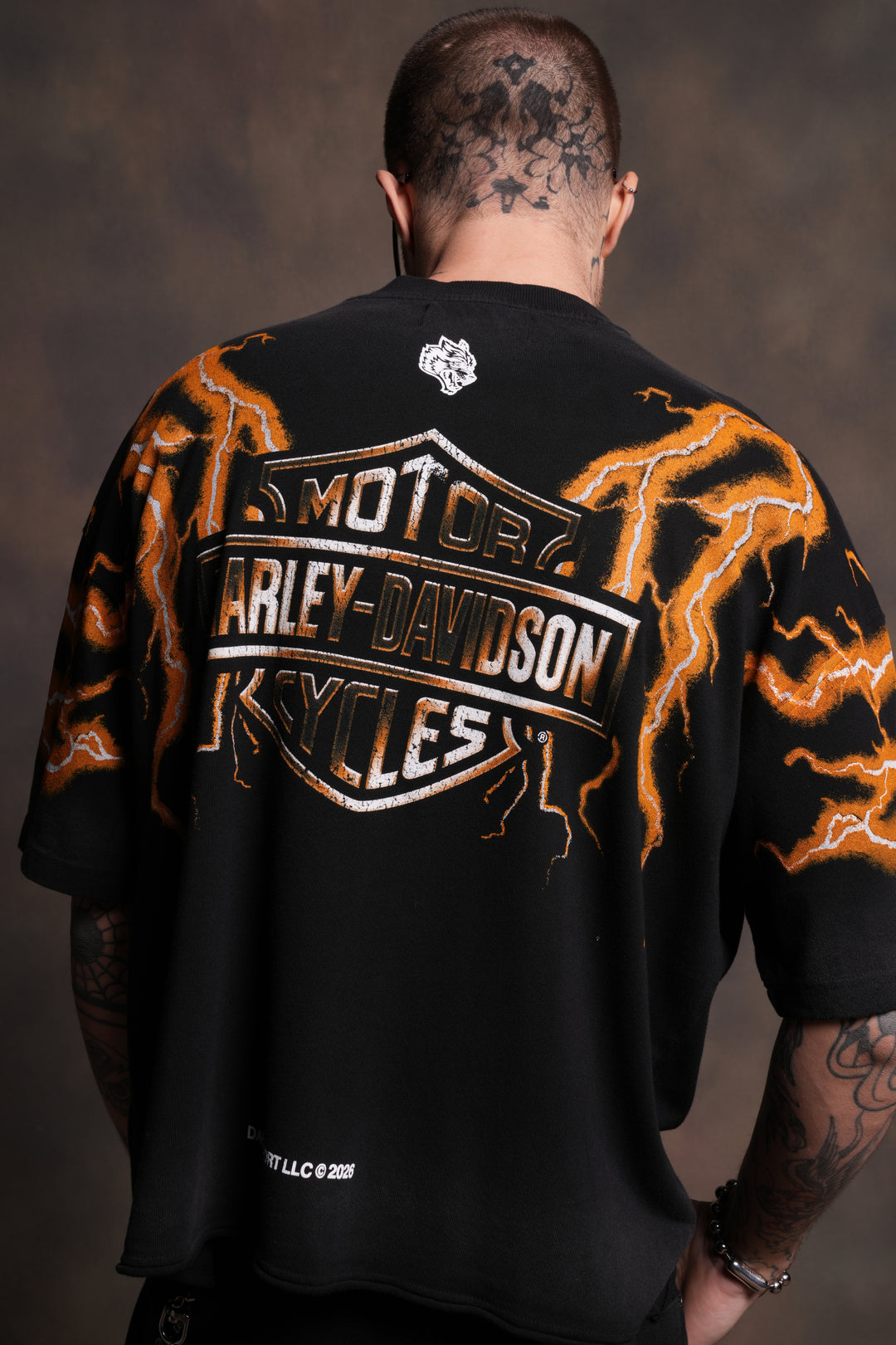 Iron Lightning Premium Unisex Raw Hem "Box Cut" Tee in Black Sun Fade