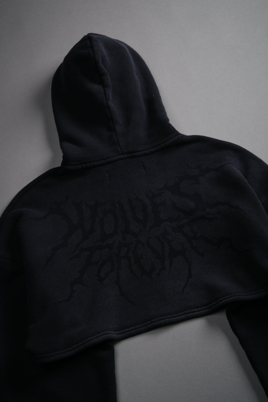 Forged From Iron "Willow" Cropped Hoodie in Black Spine Sun Fade