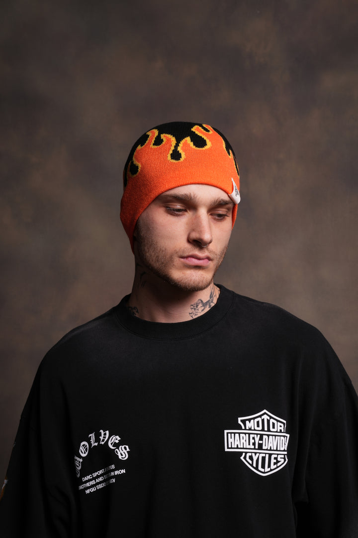 Eternal Flame Cap Beanie in Black/Orange