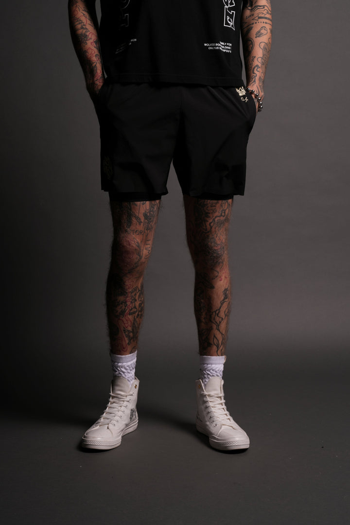 Darc Letter Compression Shorts in Black