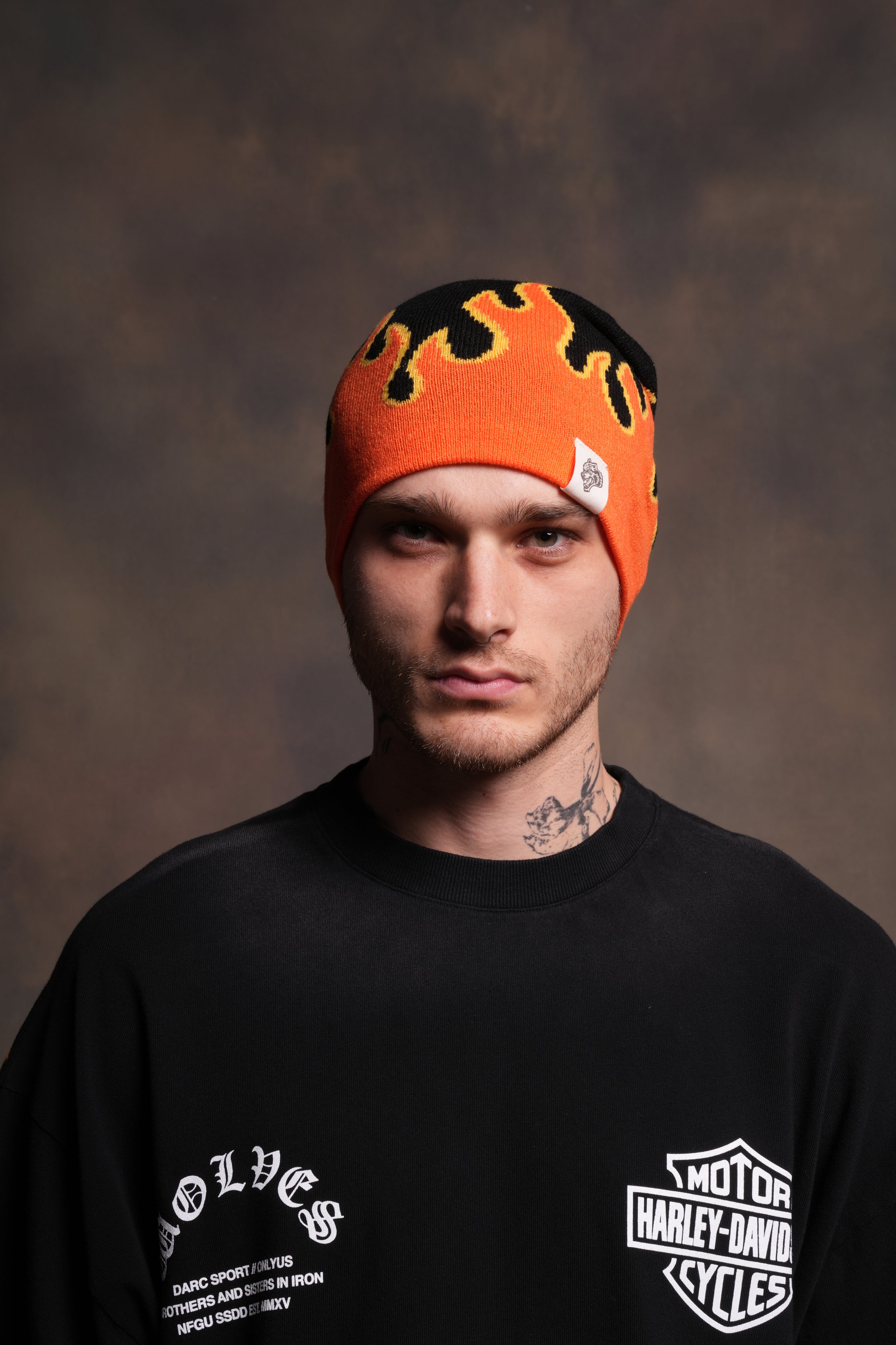 Eternal Flame Cap Beanie in Black/Orange