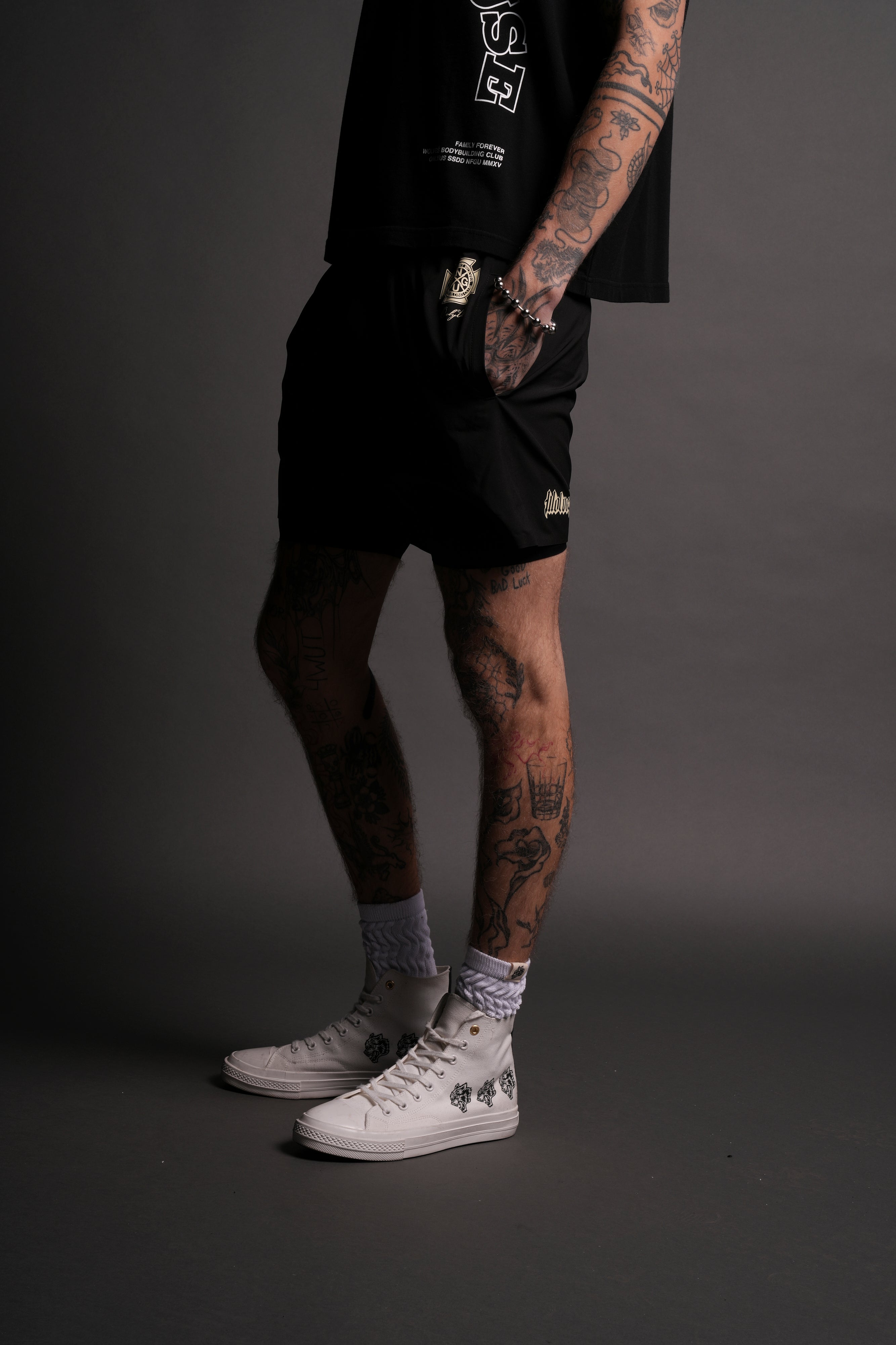 Darc Letter Compression Shorts in Black