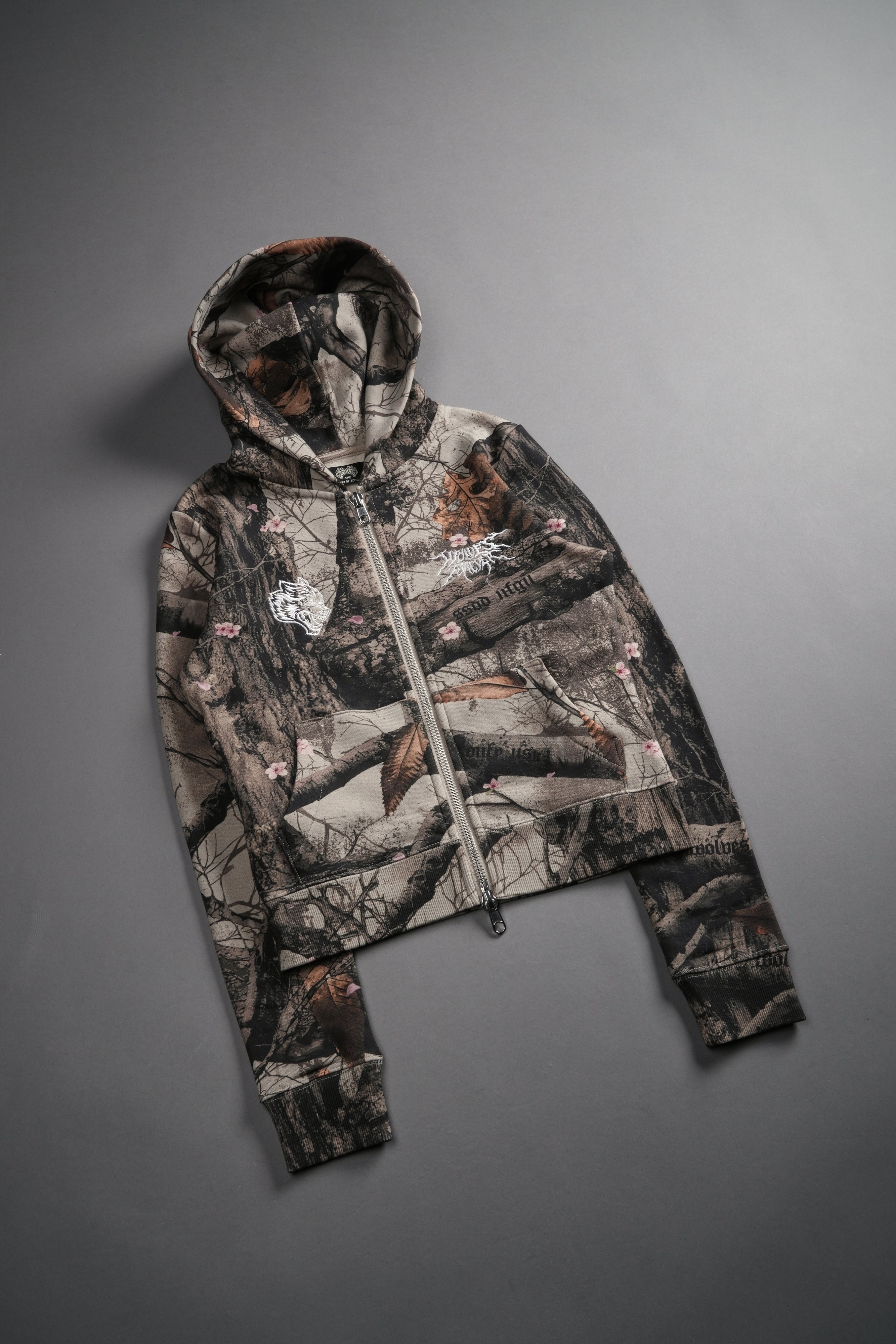 Moth Kanji "Iris" Zip Up Hoodie in Cherry Blossom Woodland Camo