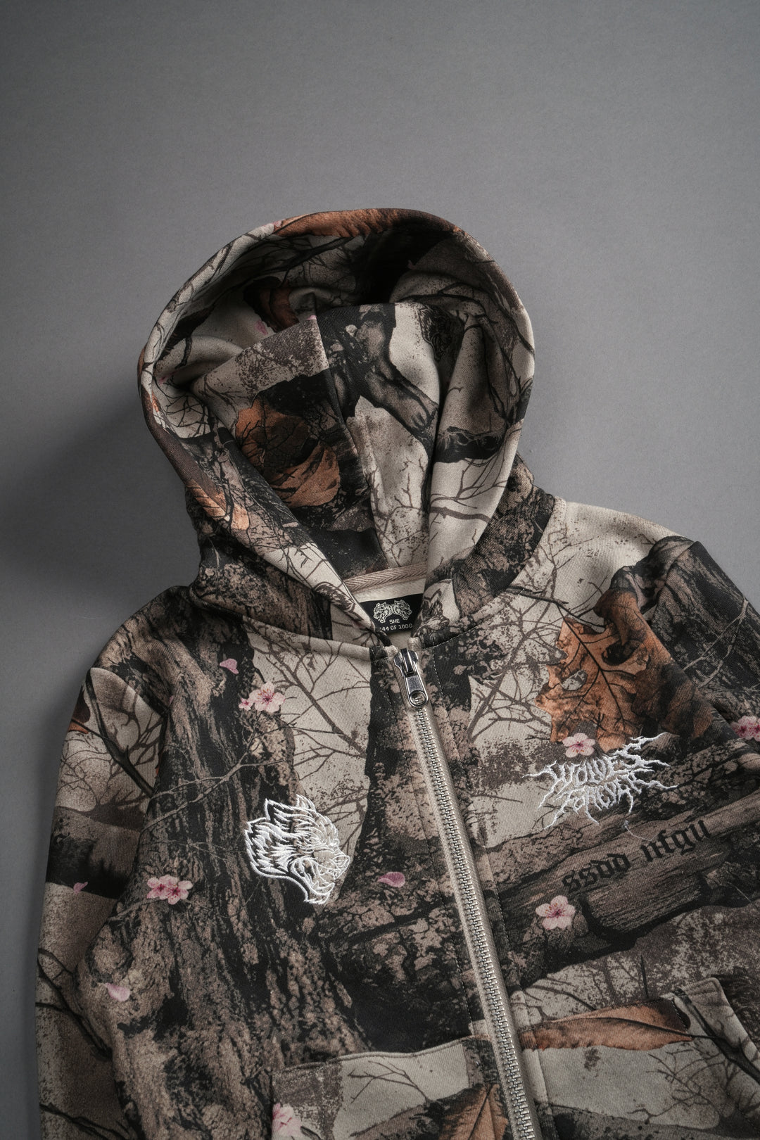 Moth Kanji "Iris" Zip Up Hoodie in Cherry Blossom Woodland Camo
