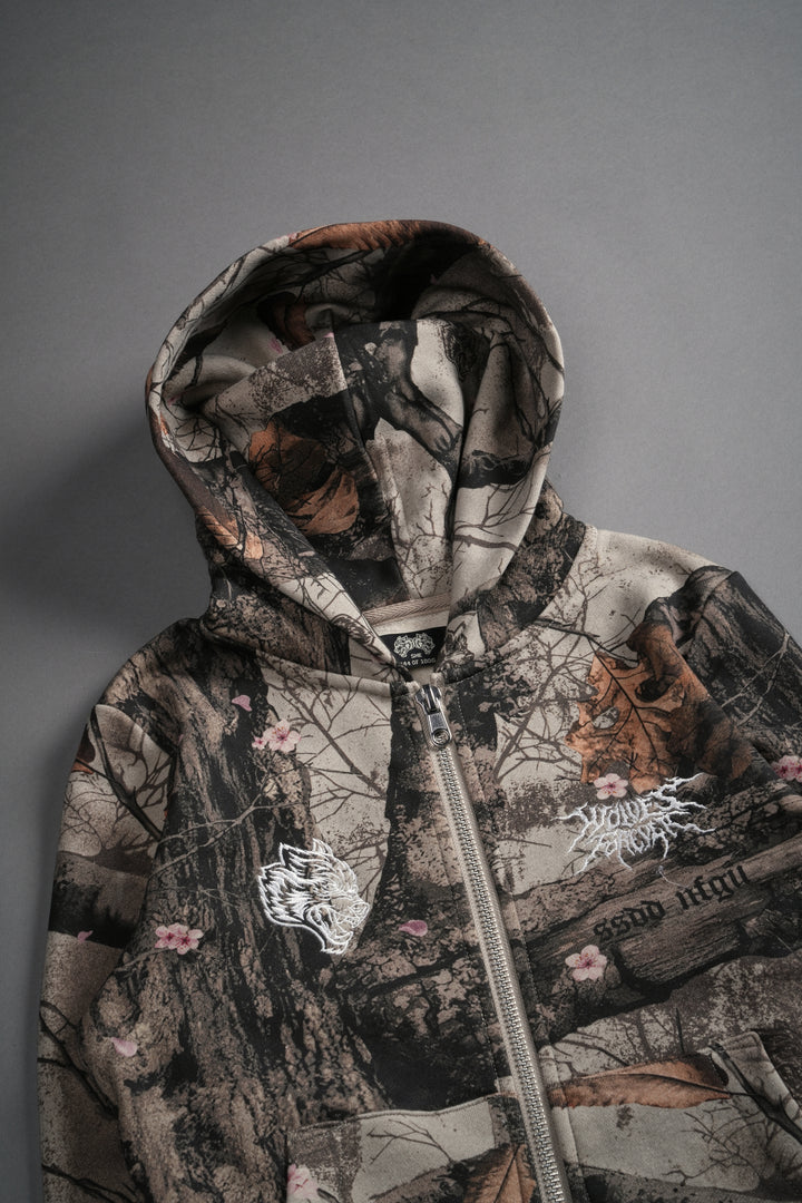 Moth Kanji "Iris" Zip Up Hoodie in Cherry Blossom Woodland Camo