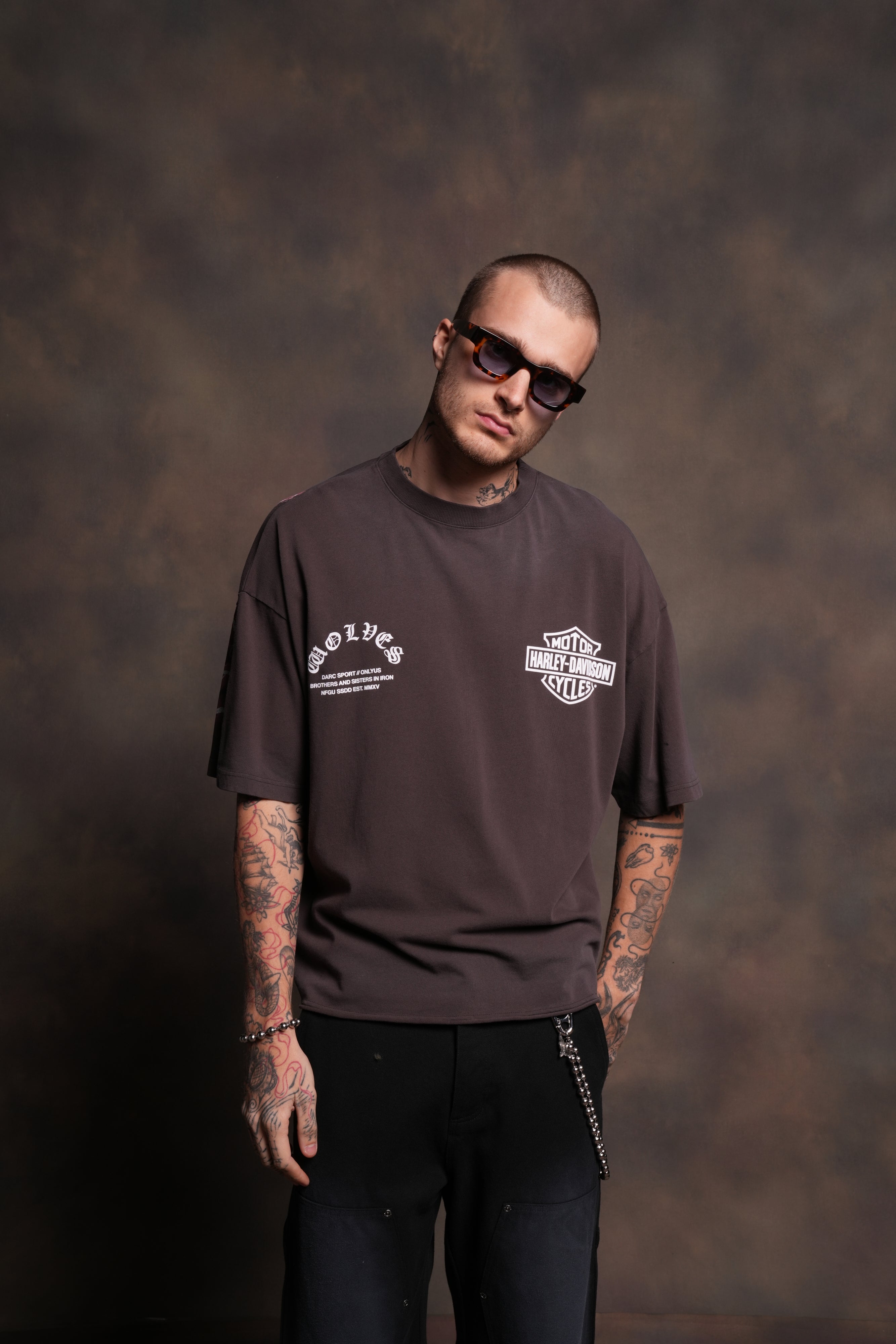 Iron Lightning Premium Unisex Raw Hem "Box Cut" Tee in Darc Brown Drift Wash