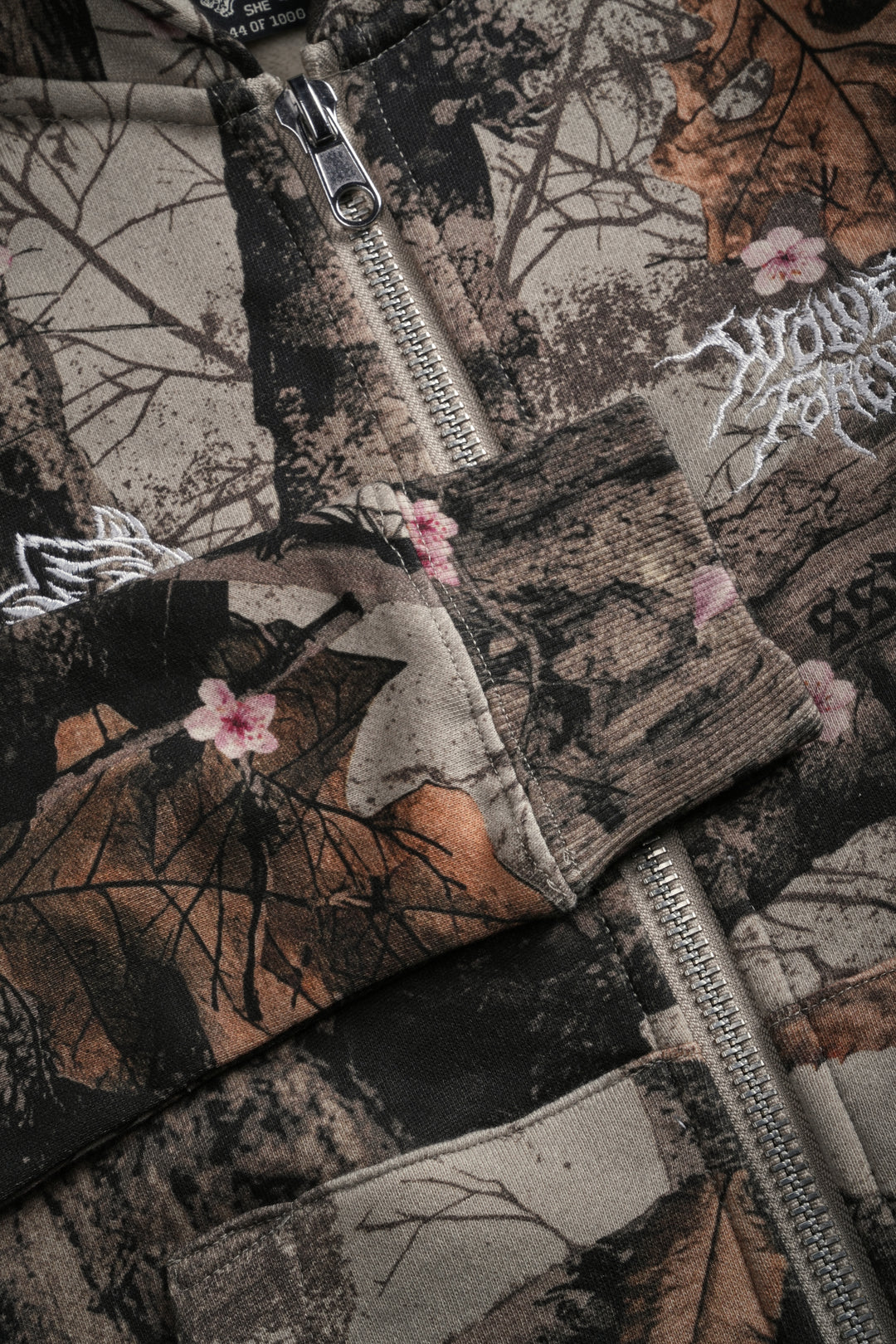 Moth Kanji "Iris" Zip Up Hoodie in Cherry Blossom Woodland Camo