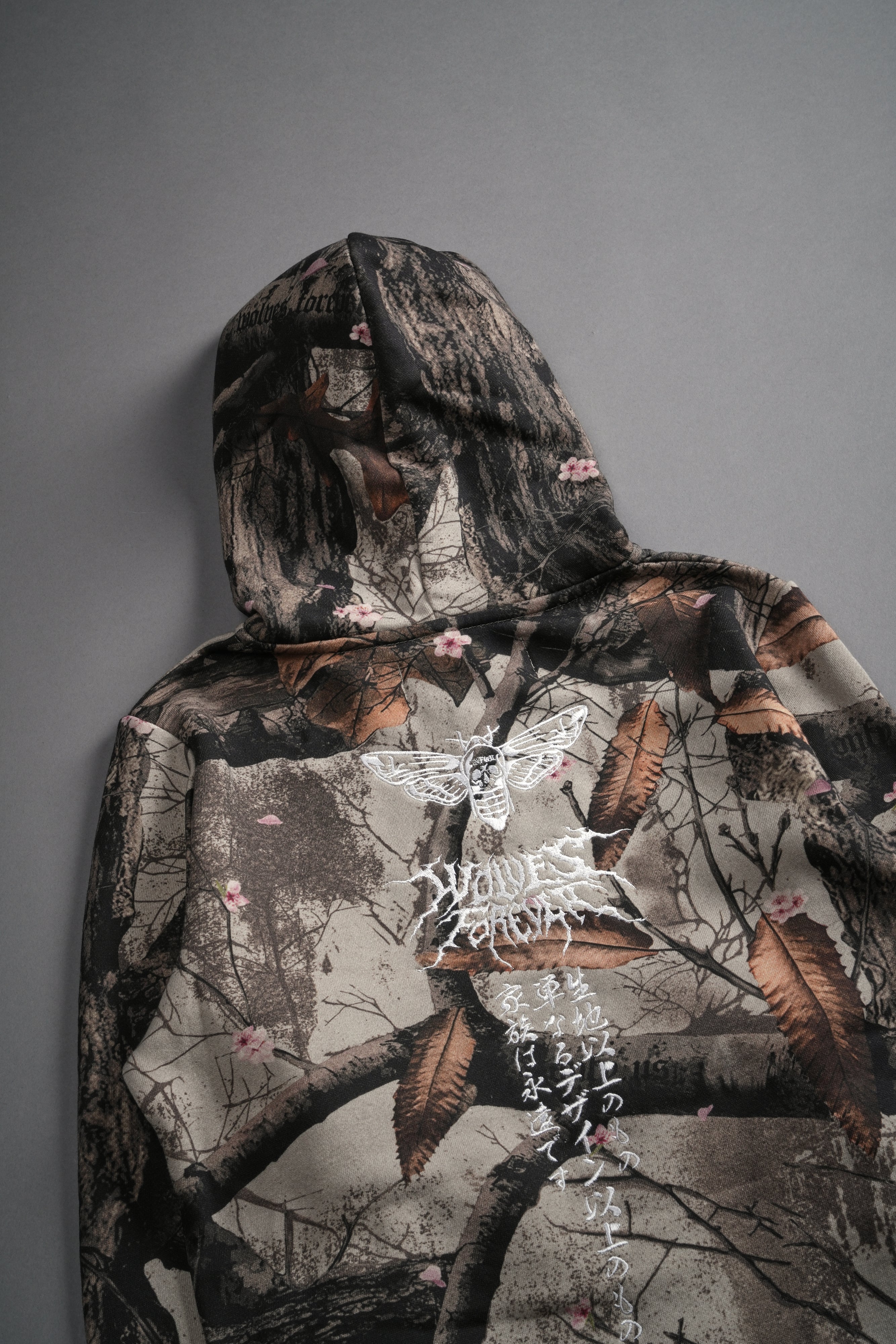 Moth Kanji "Iris" Zip Up Hoodie in Cherry Blossom Woodland Camo