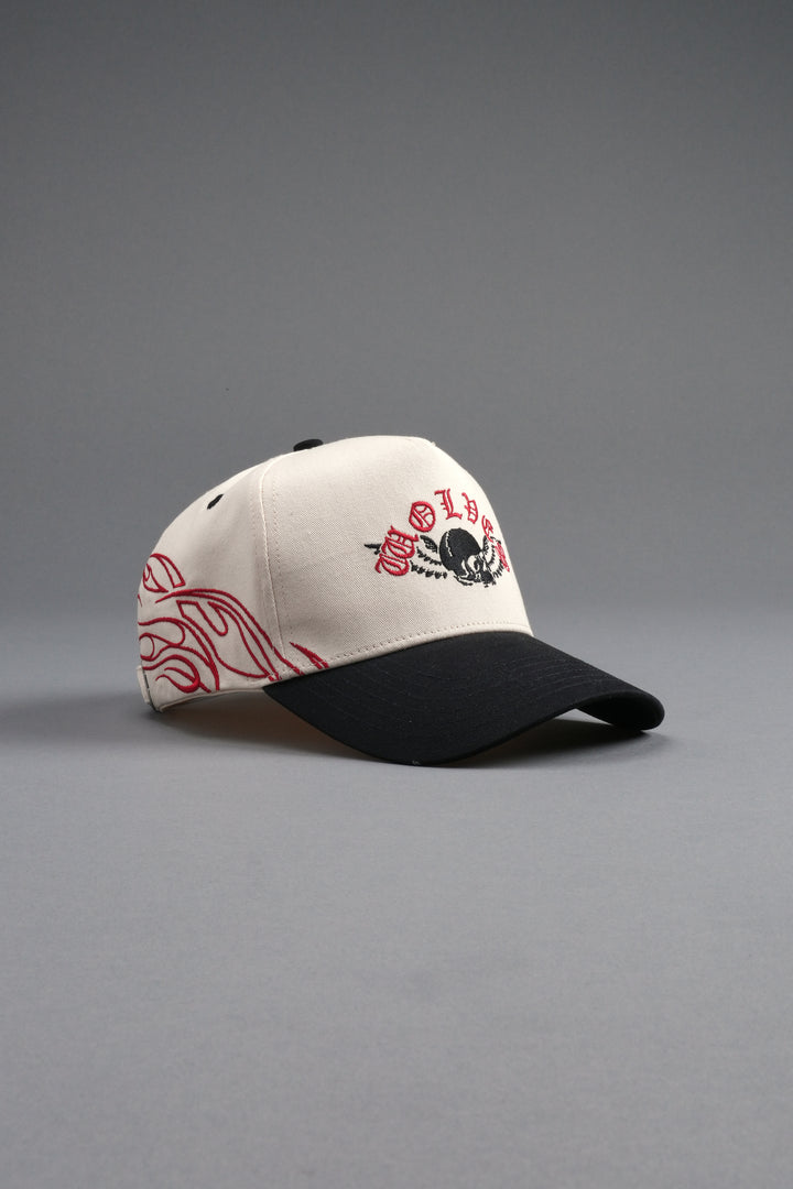 Twin Flame 5 Panel Hat in Cream/Black