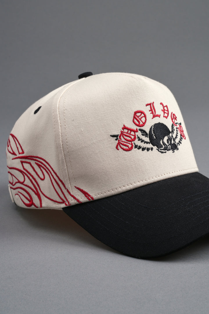 Twin Flame 5 Panel Hat in Cream/Black