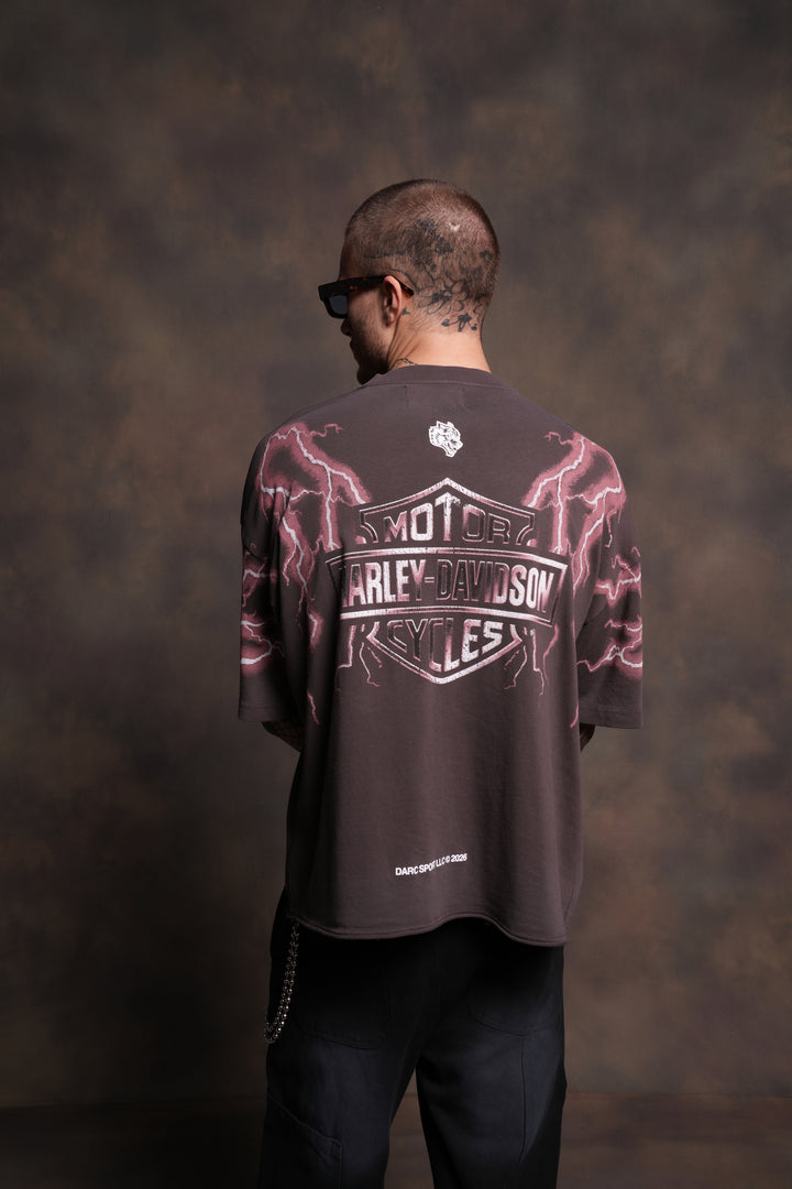 Iron Lightning Premium Unisex Raw Hem "Box Cut" Tee in Darc Brown Drift Wash