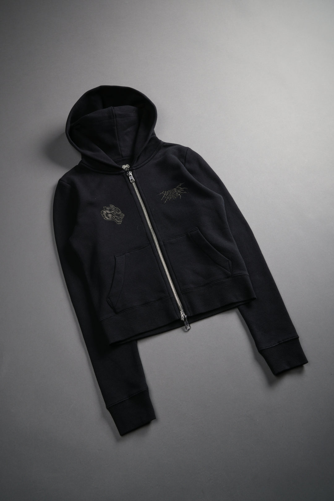 Moth Kanji "Iris" Zip Up Hoodie in Black